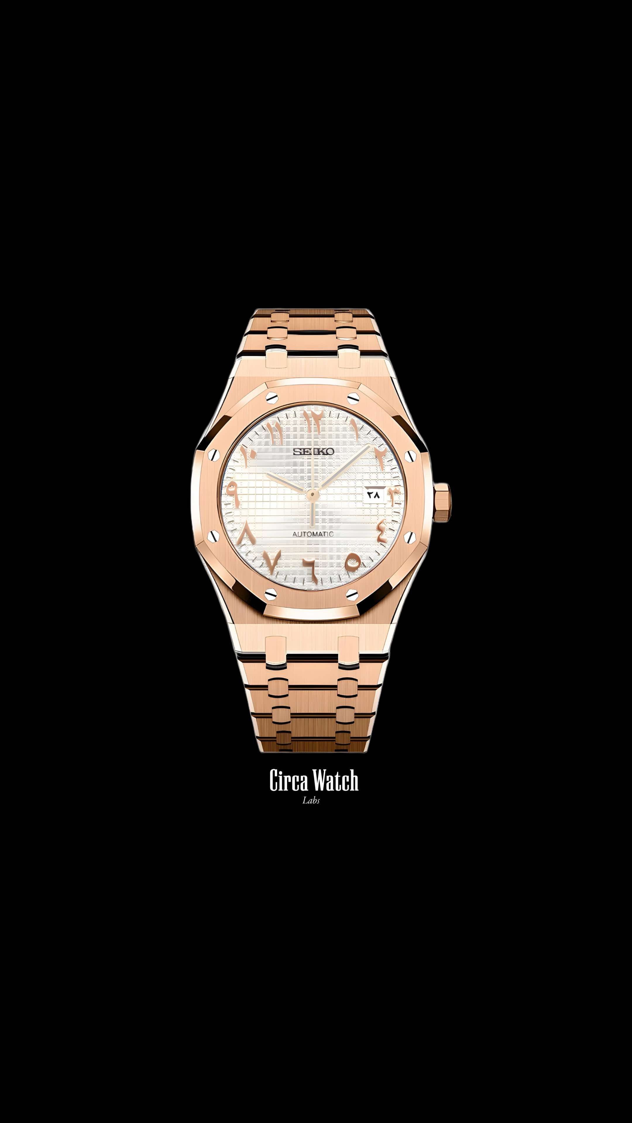 Mod Royal Seikoak automatic watch 'white rose gold' arabic