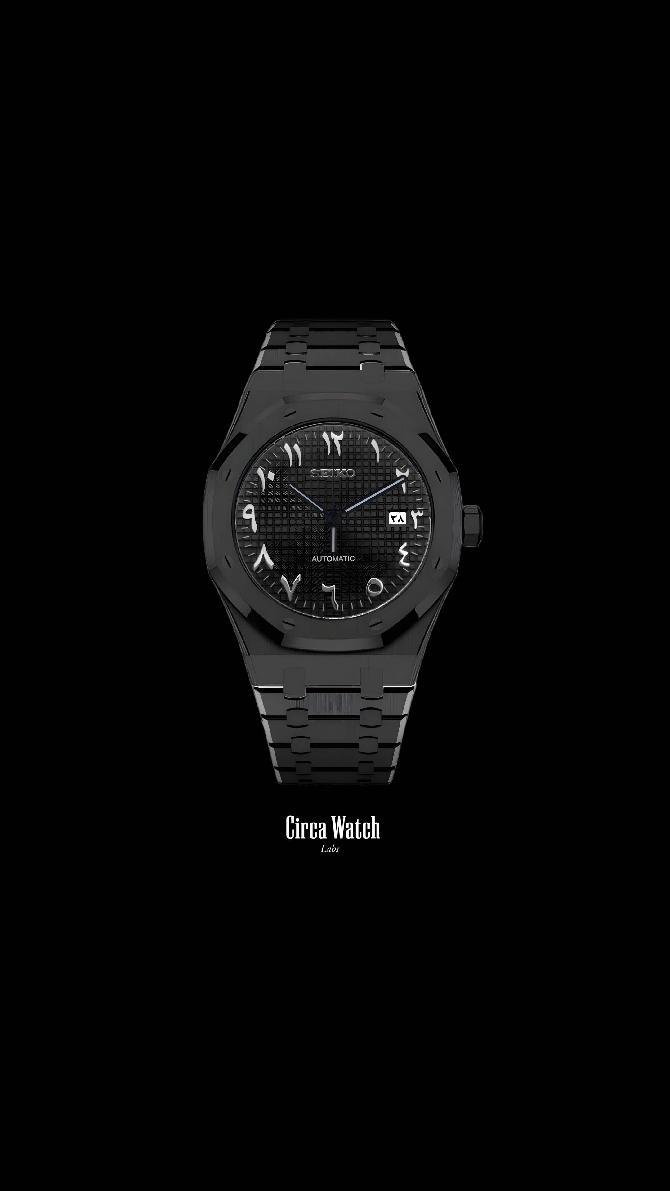 Mod Royal Seikoak automatic watch 'triple black' arabic