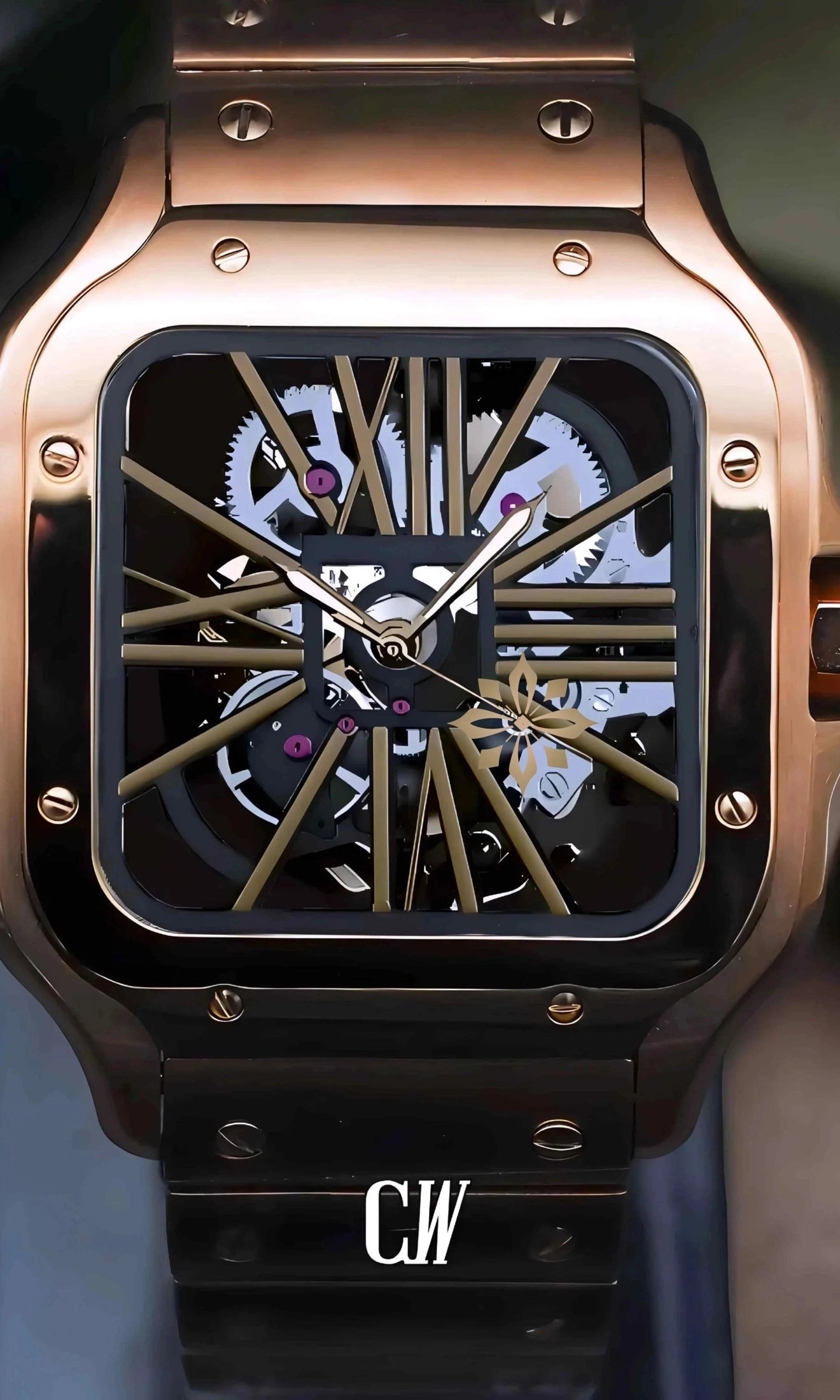 Santo Mod Santos style skeleton watch rose gold-Circa Watch Labs