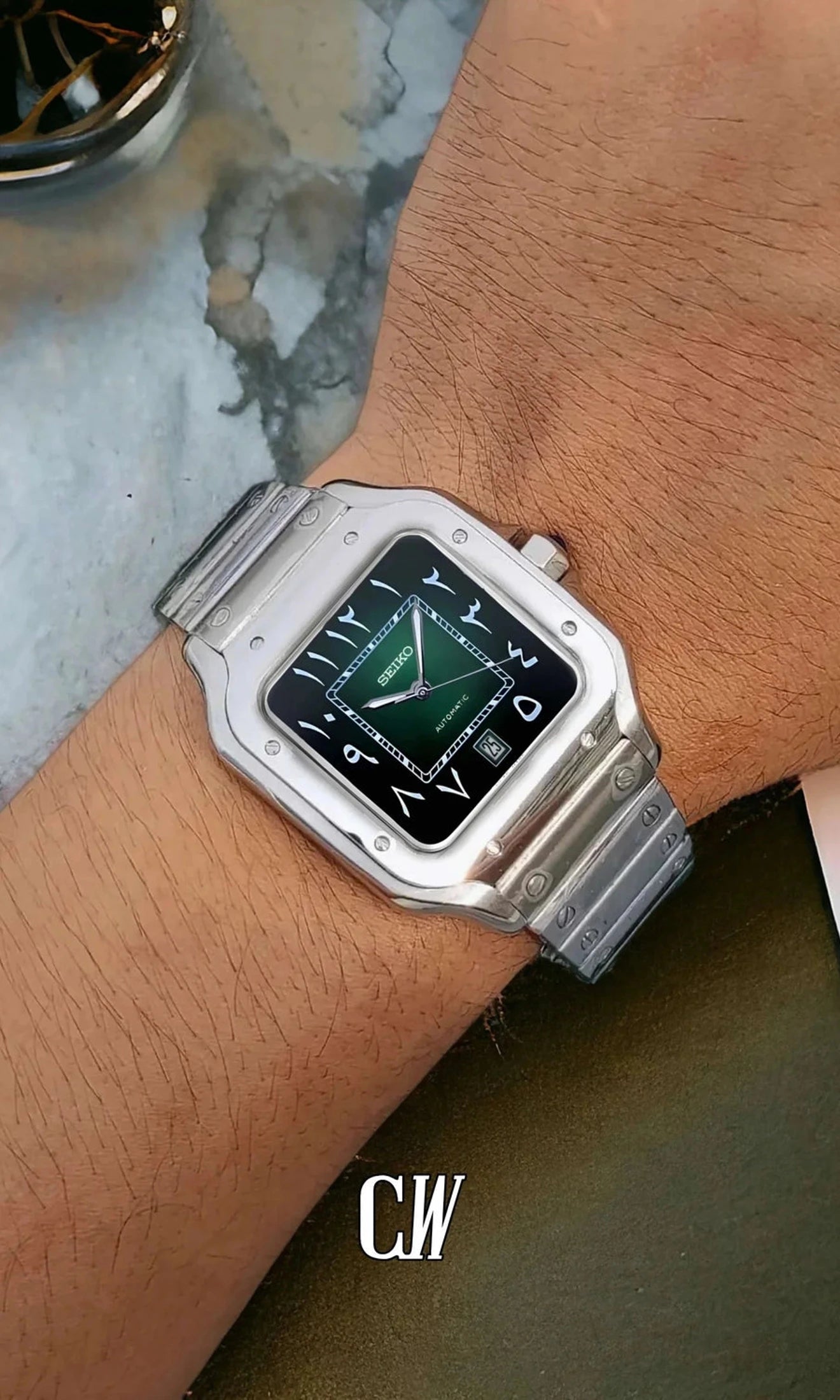 Santo Mod Santos style watch green arabic-Circa Watch Labs