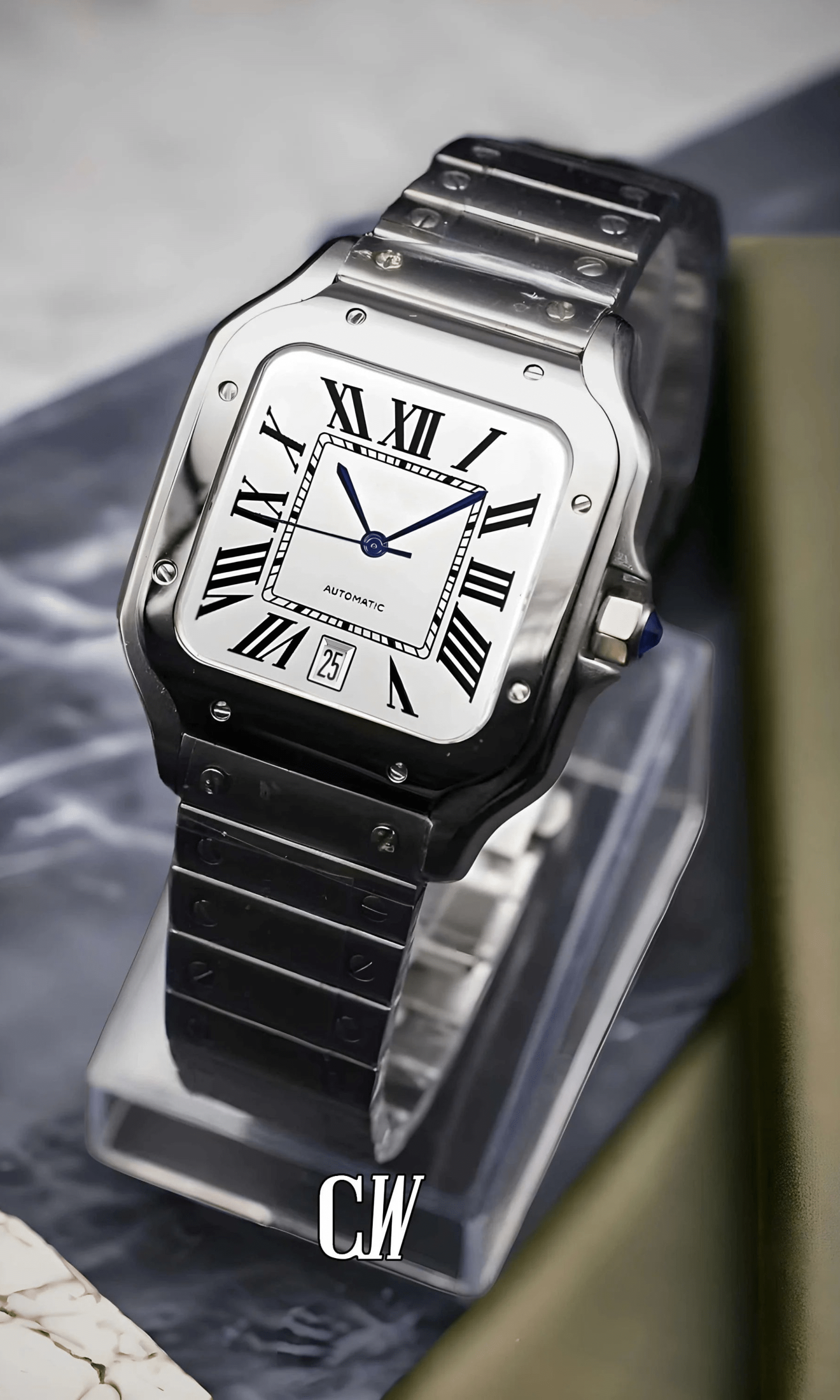 Santo Mod Santos style watch white-Circa Watch Labs