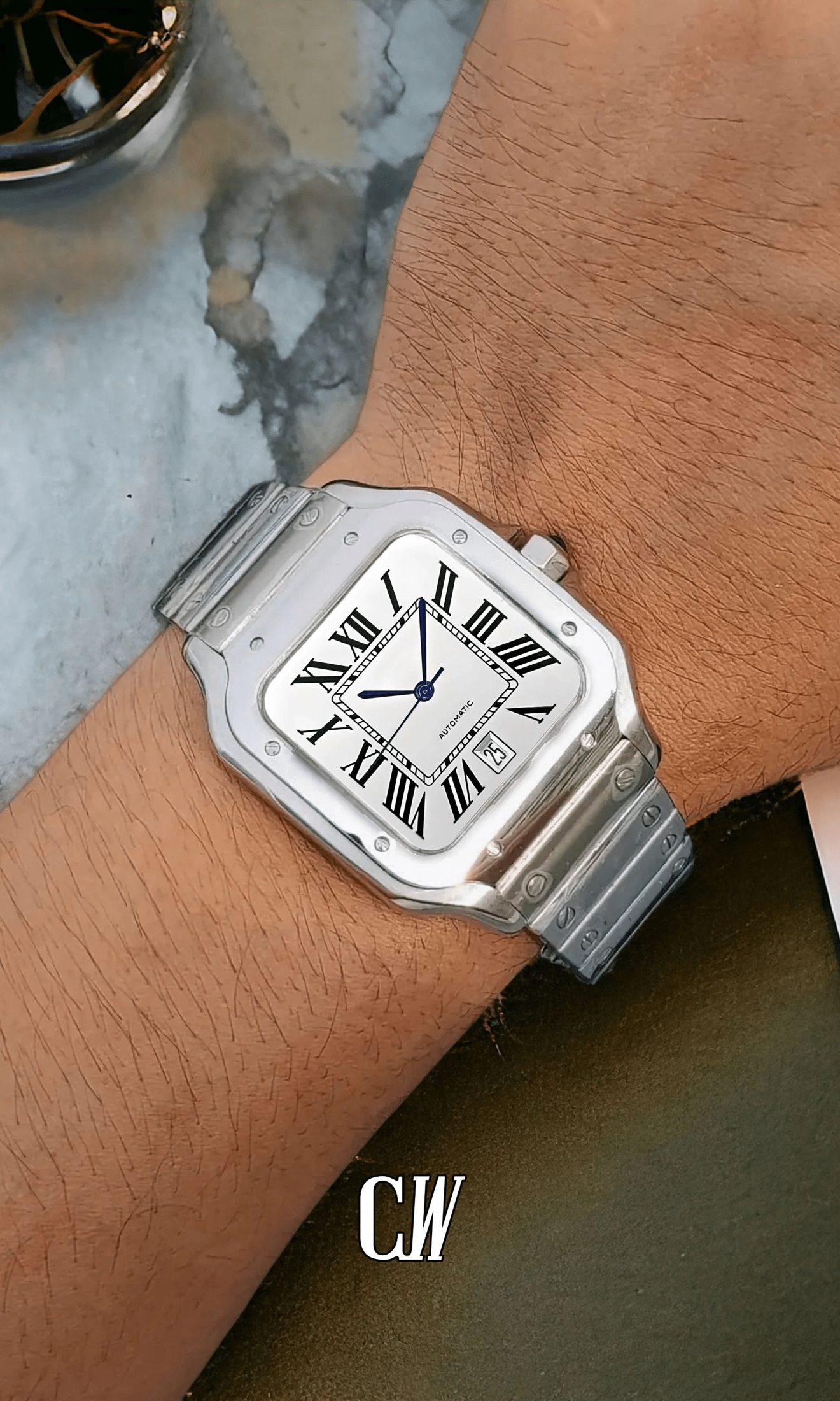 Santo Mod Santos style watch white-Circa Watch Labs