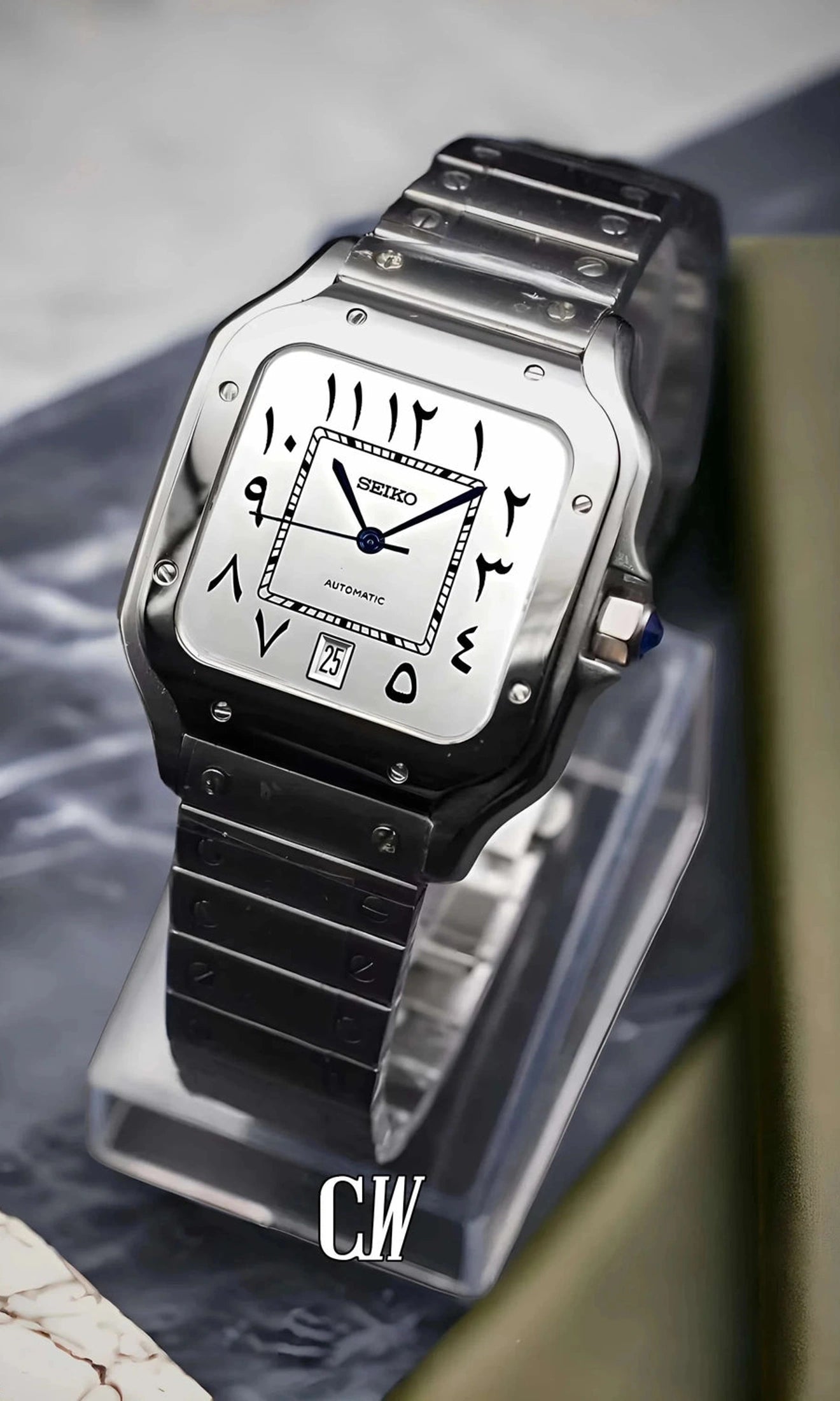 Santo Mod Santos style watch white arabic-Circa Watch Labs