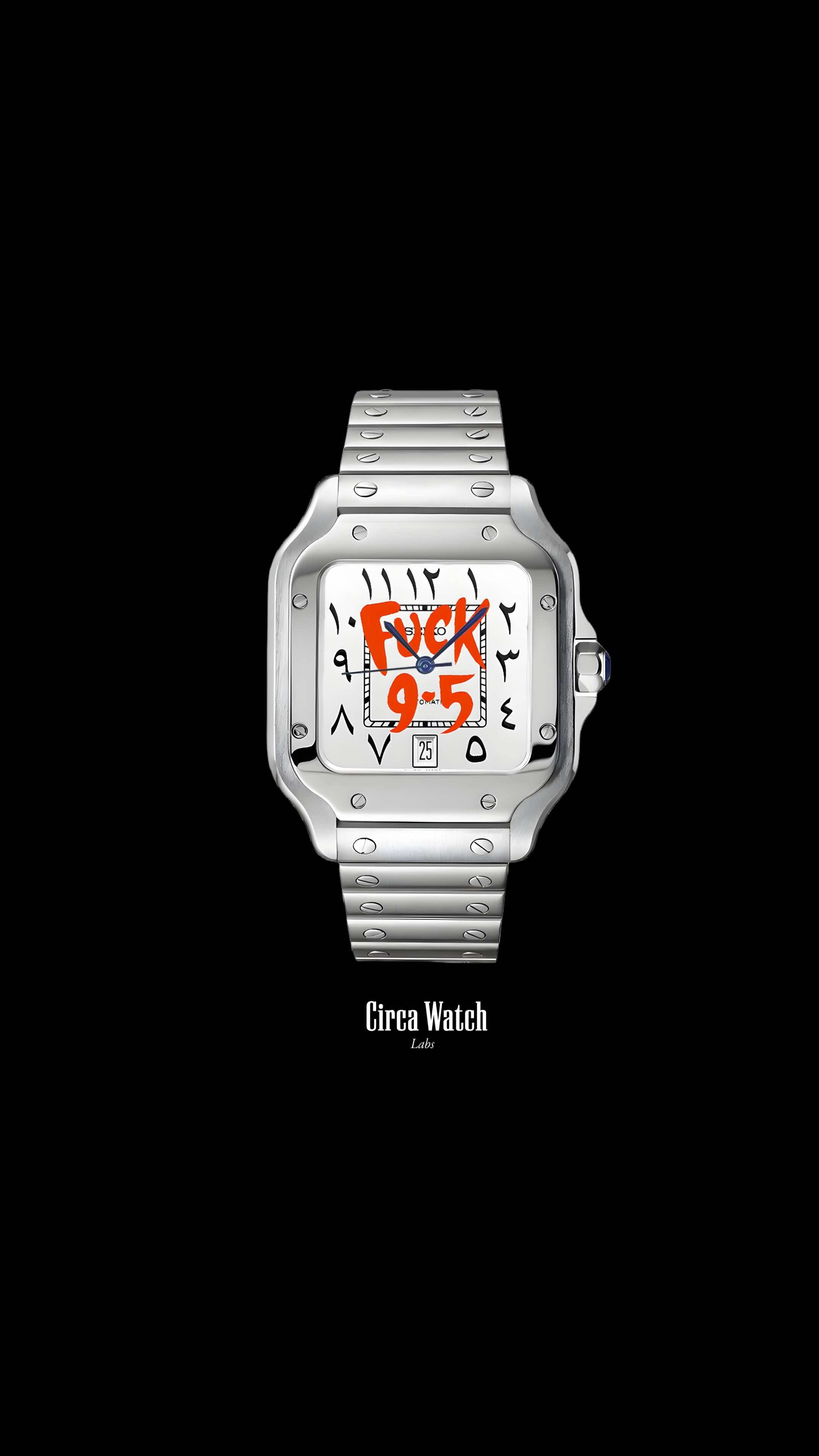 Santeiko Mod Santos style watch 'f*ck 9-5' arabic edition - Circa Watch Labs