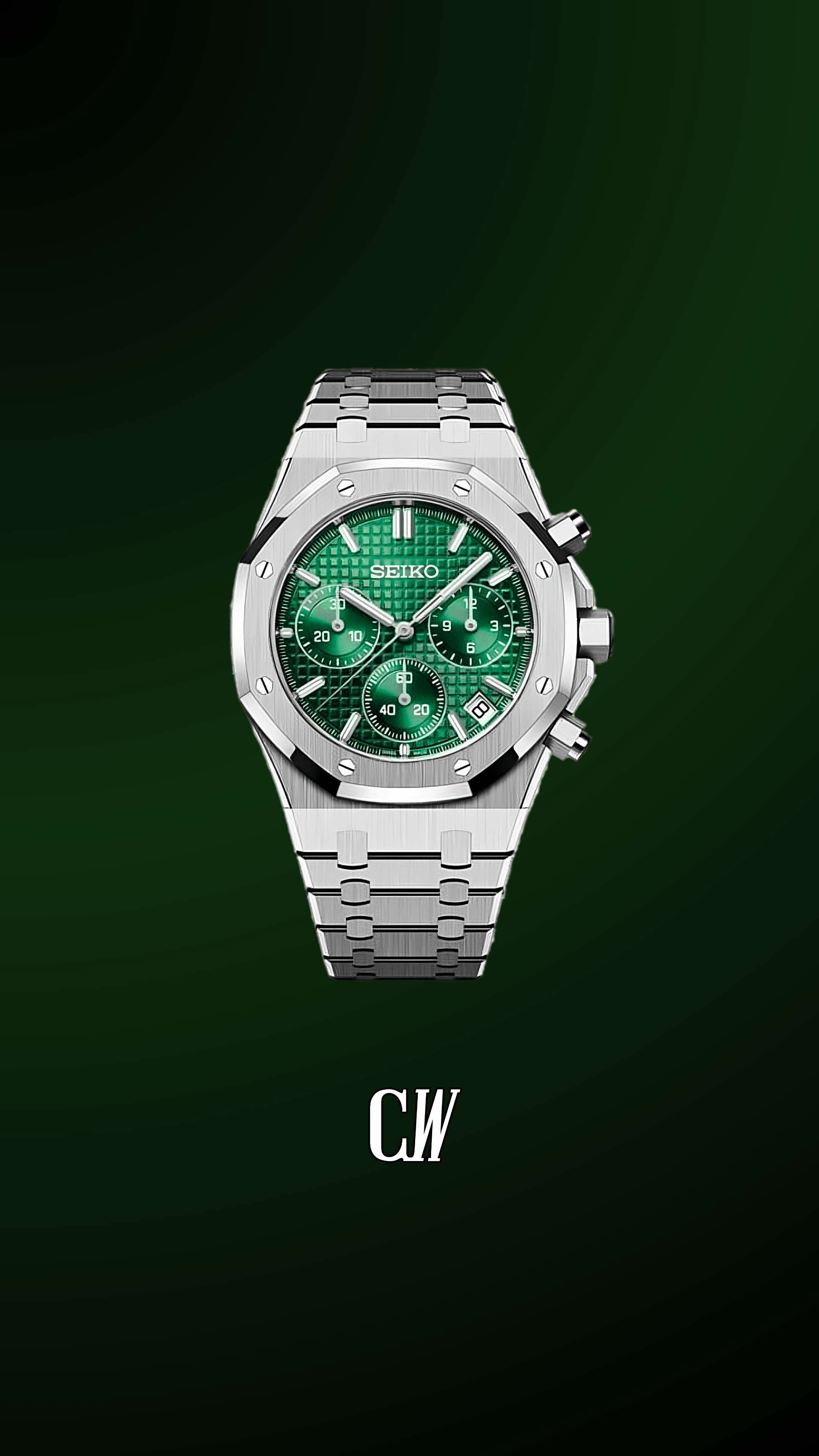 Mod Royal Seikoak chronograph green watch - Circa Watch Labs