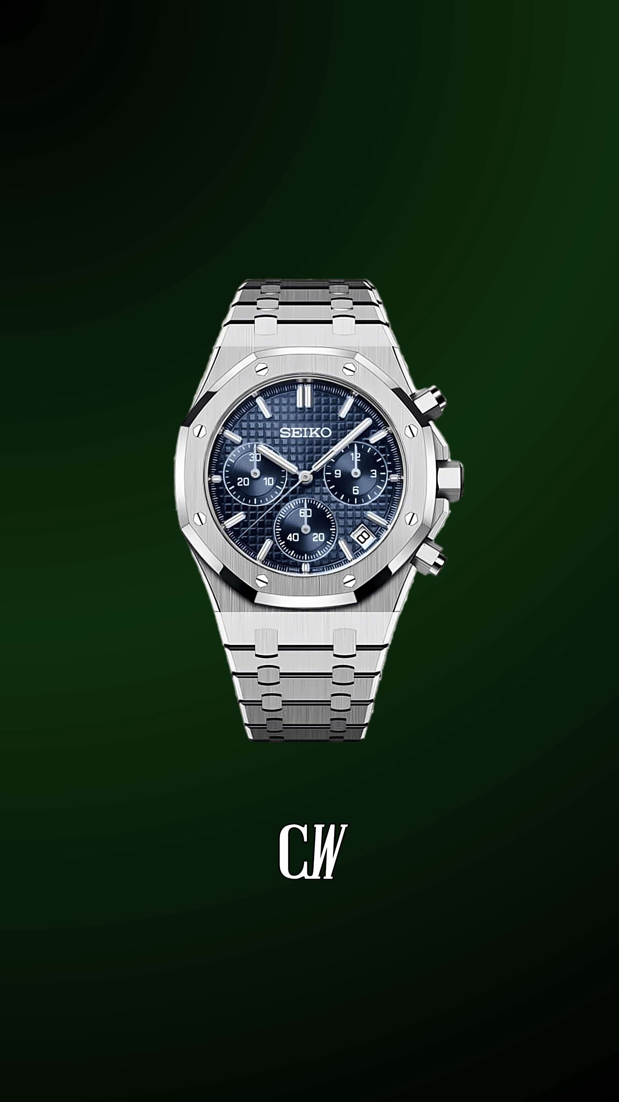 Mod Royal Seikoak chronograph blue watch - Circa Watch Labs