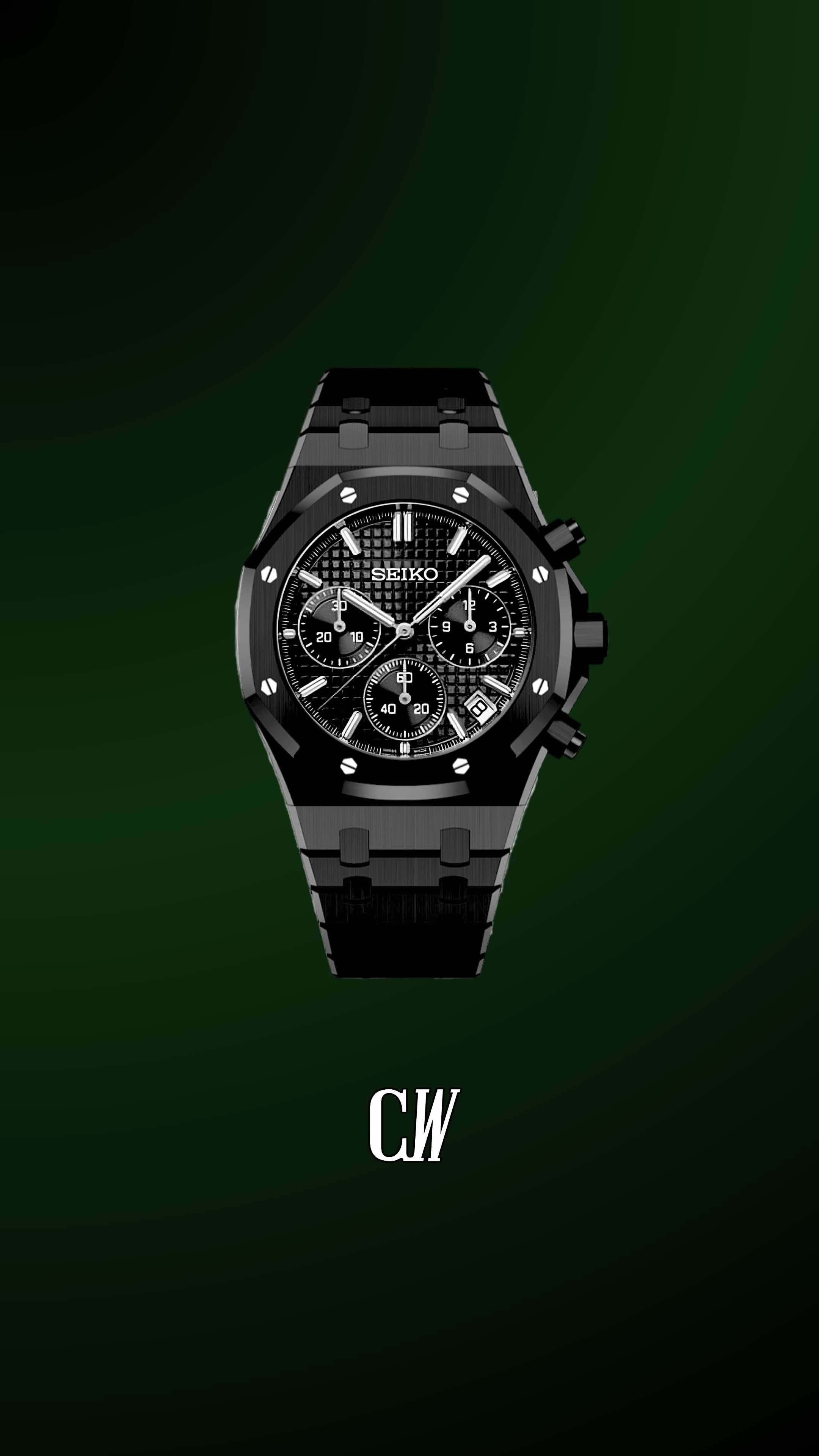 Mod Royal Seikoak chronograph triple black watch - Circa Watch Labs