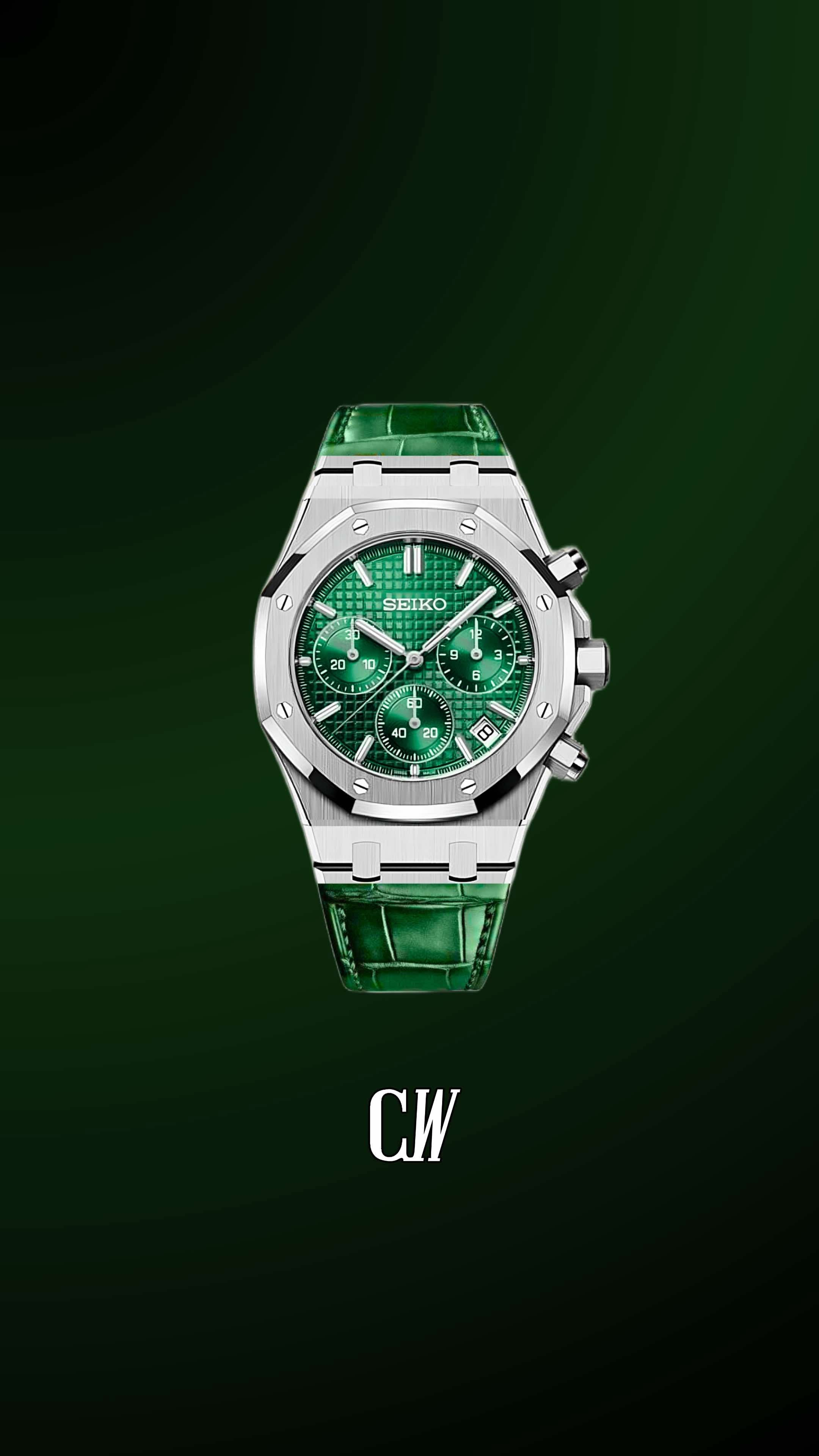 Mod Royal Seikoak chronograph green watch - Circa Watch Labs