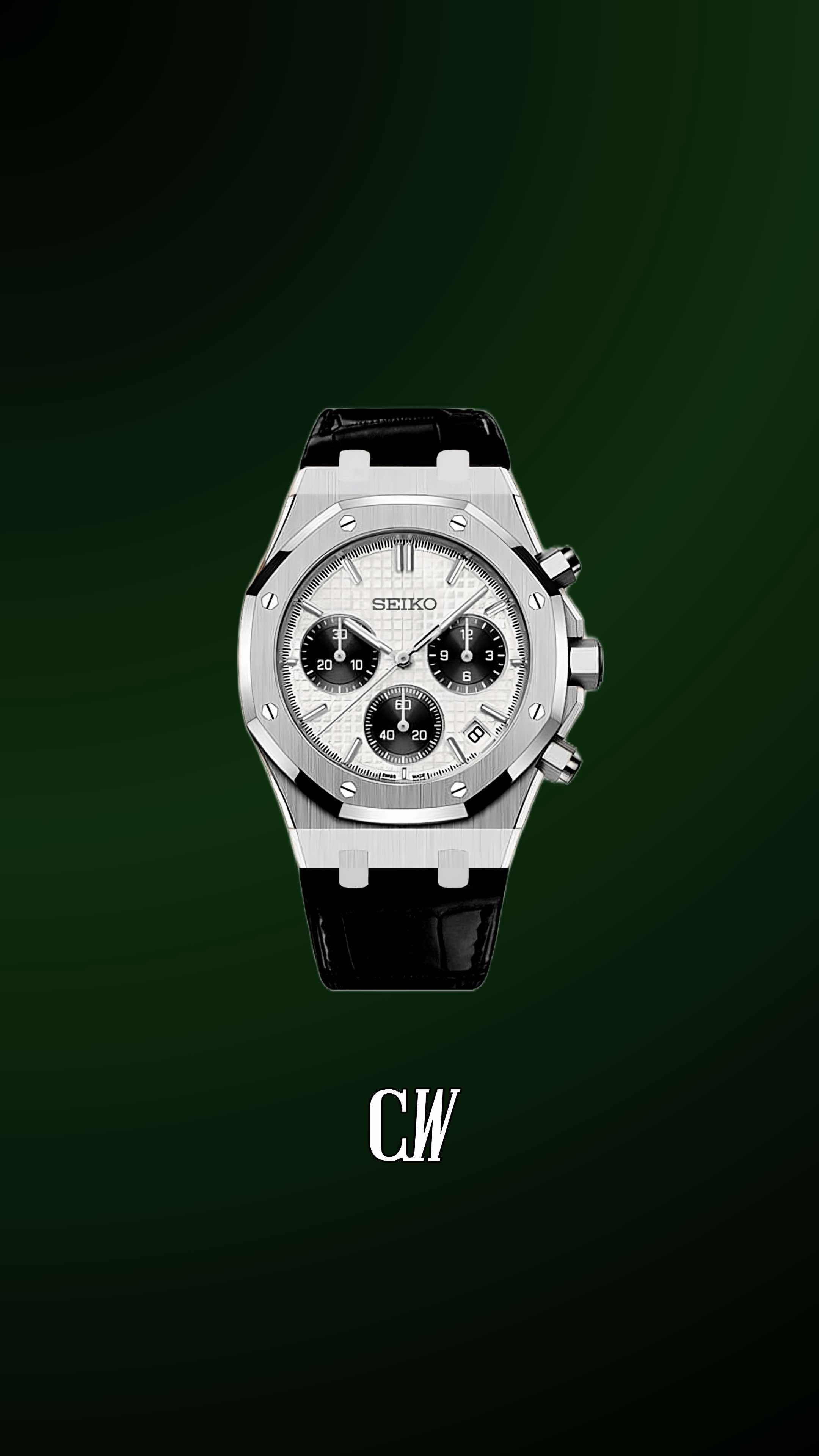 Mod Royal Seikoak chronograph white watch - Circa Watch Labs