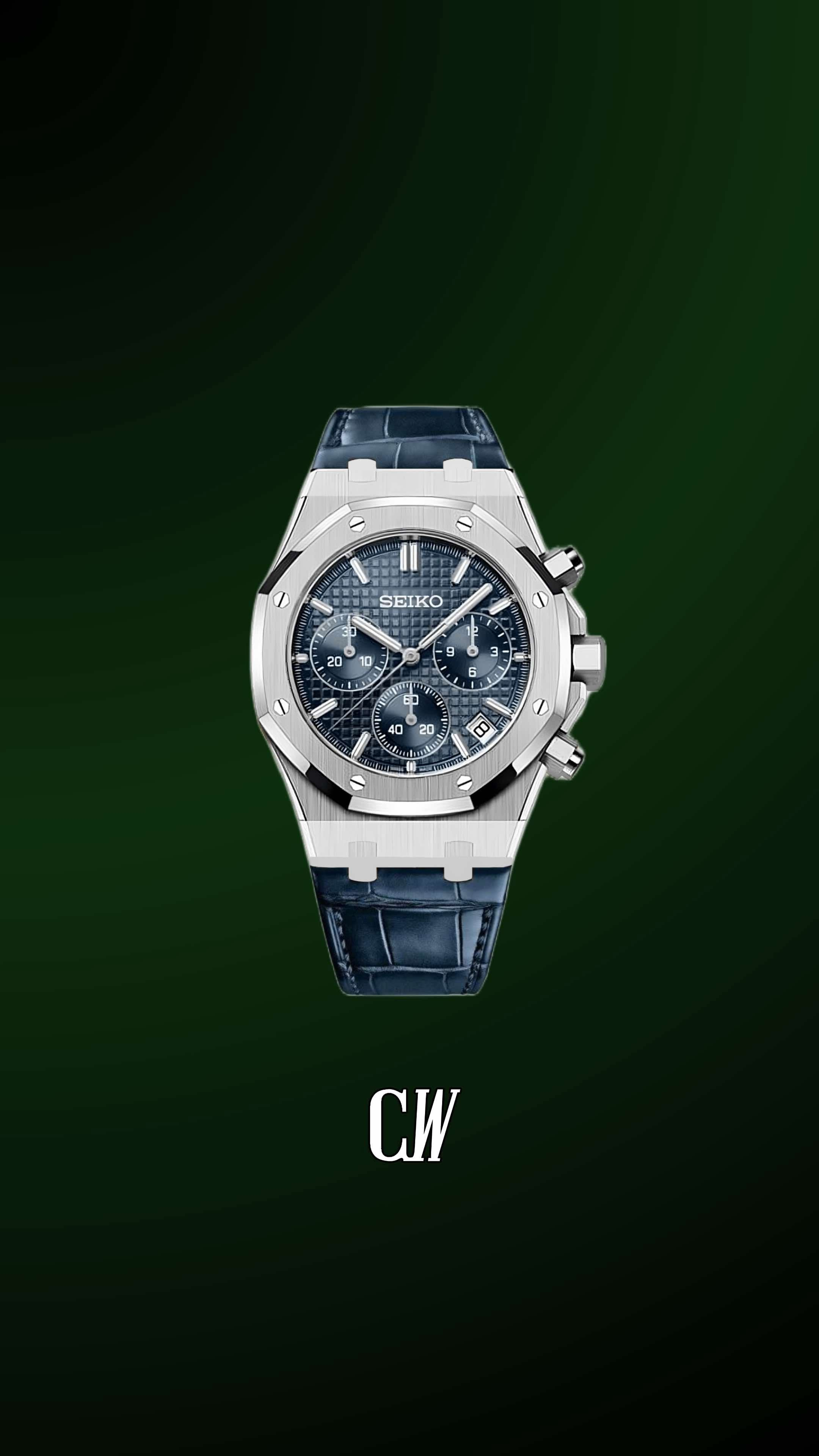 Mod Royal Seikoak chronograph blue watch - Circa Watch Labs