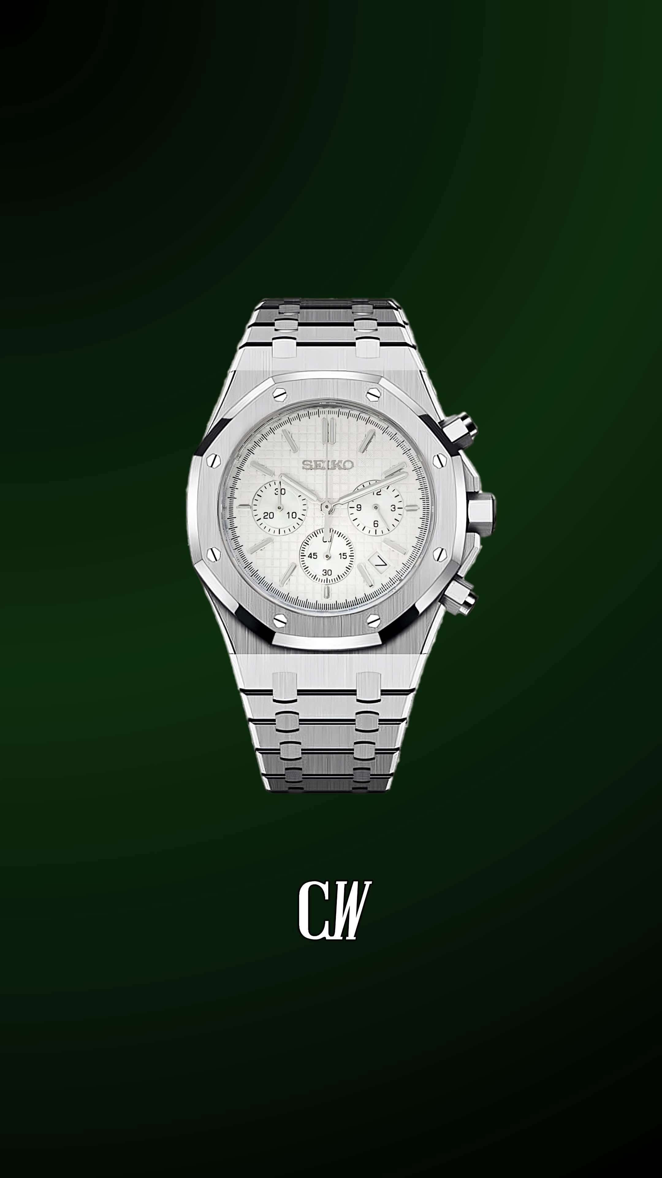 Mod Royal Seikoak chronograph triple white watch - Circa Watch Labs