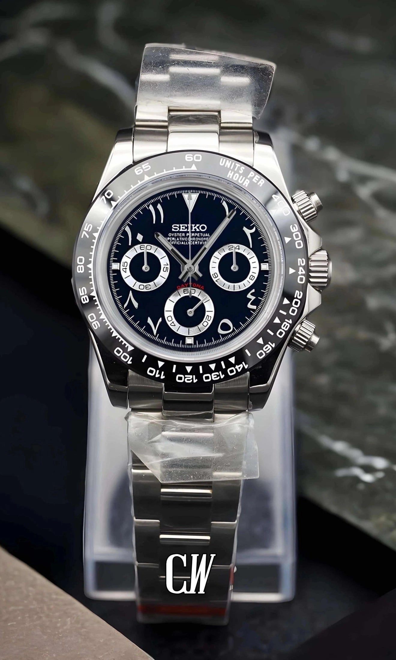 Seitona mod black arabic watch-Circa Watch Labs