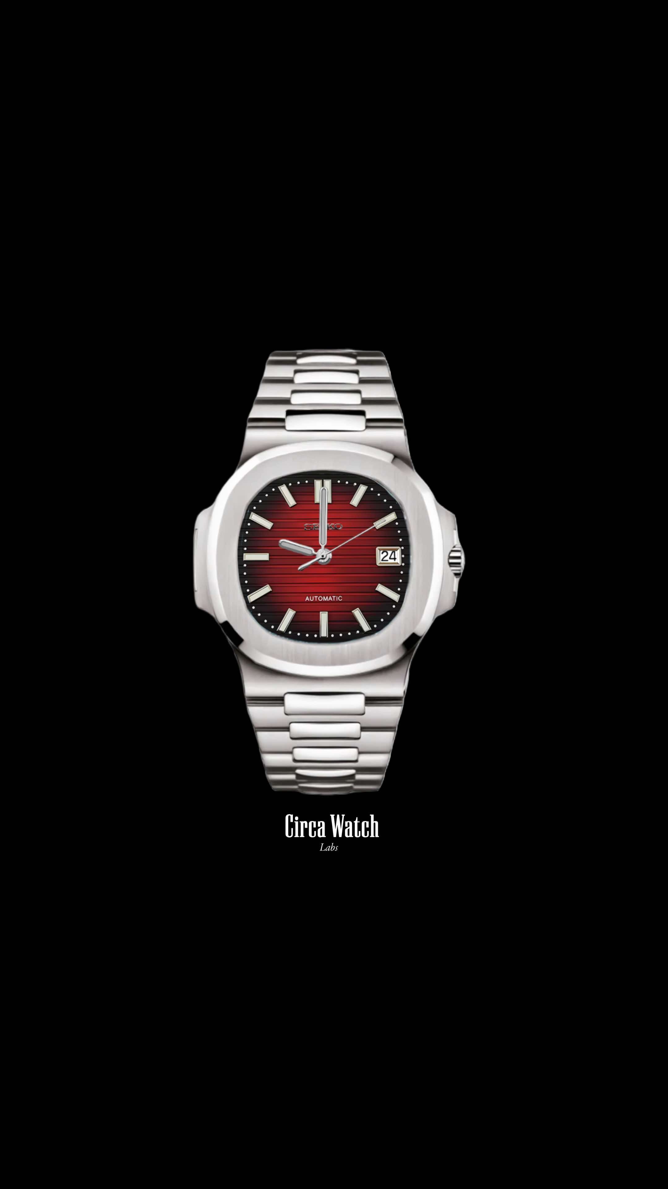 Seikonautilus mod watch red black silver