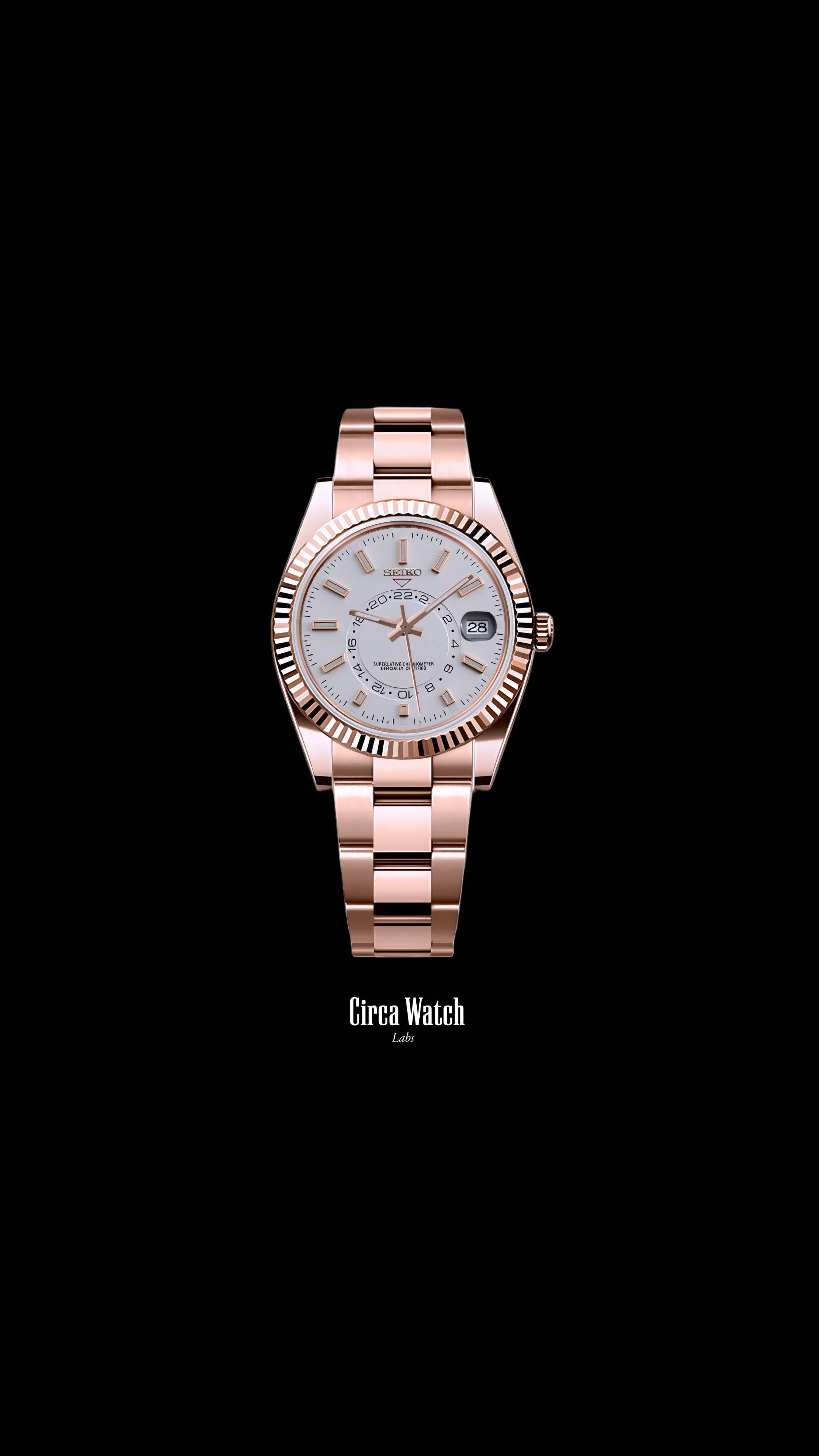 Seikojust mod skydweller watch white rose gold