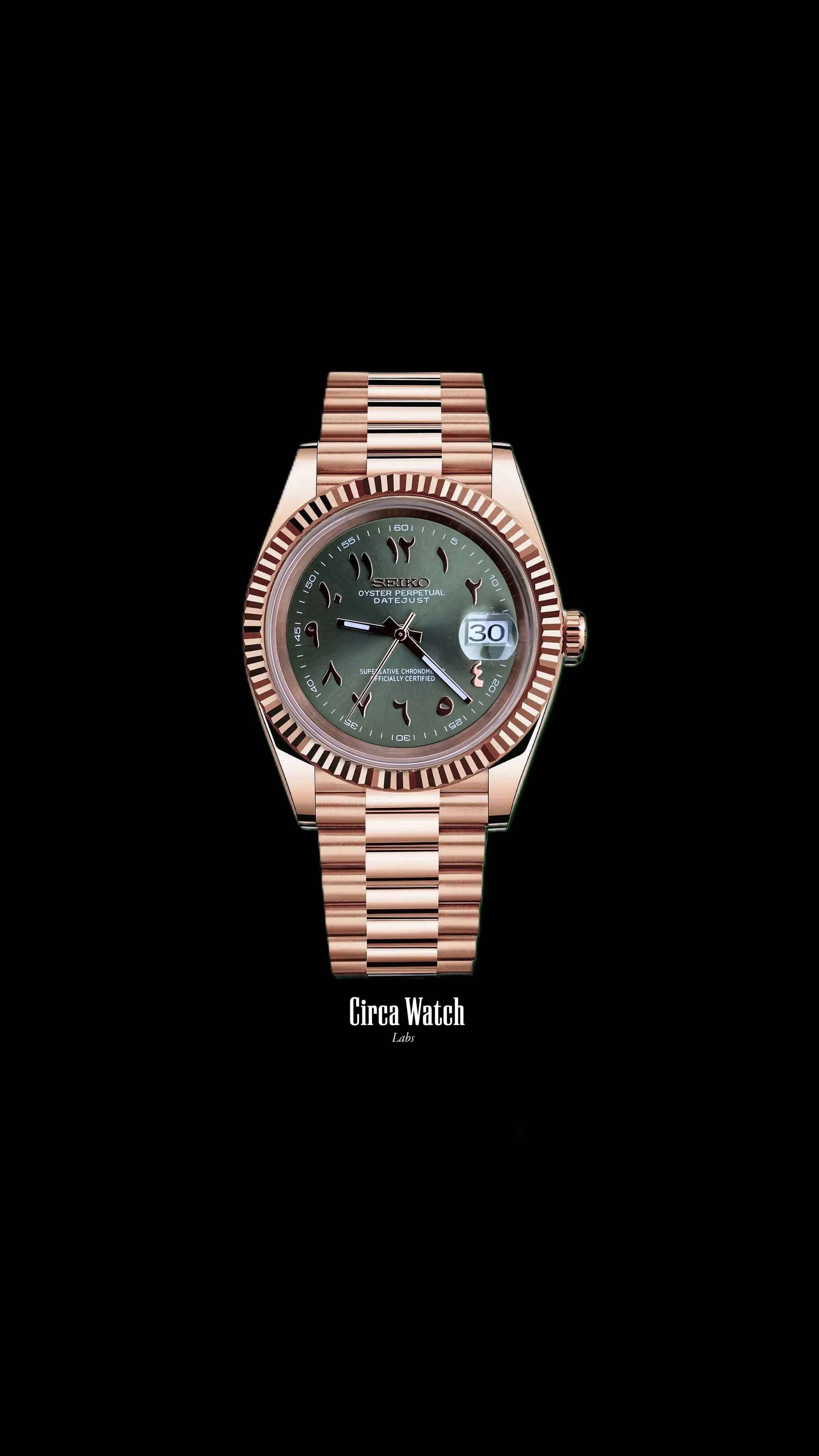 Seikojust mod watch rose gold 'arabic olive green'