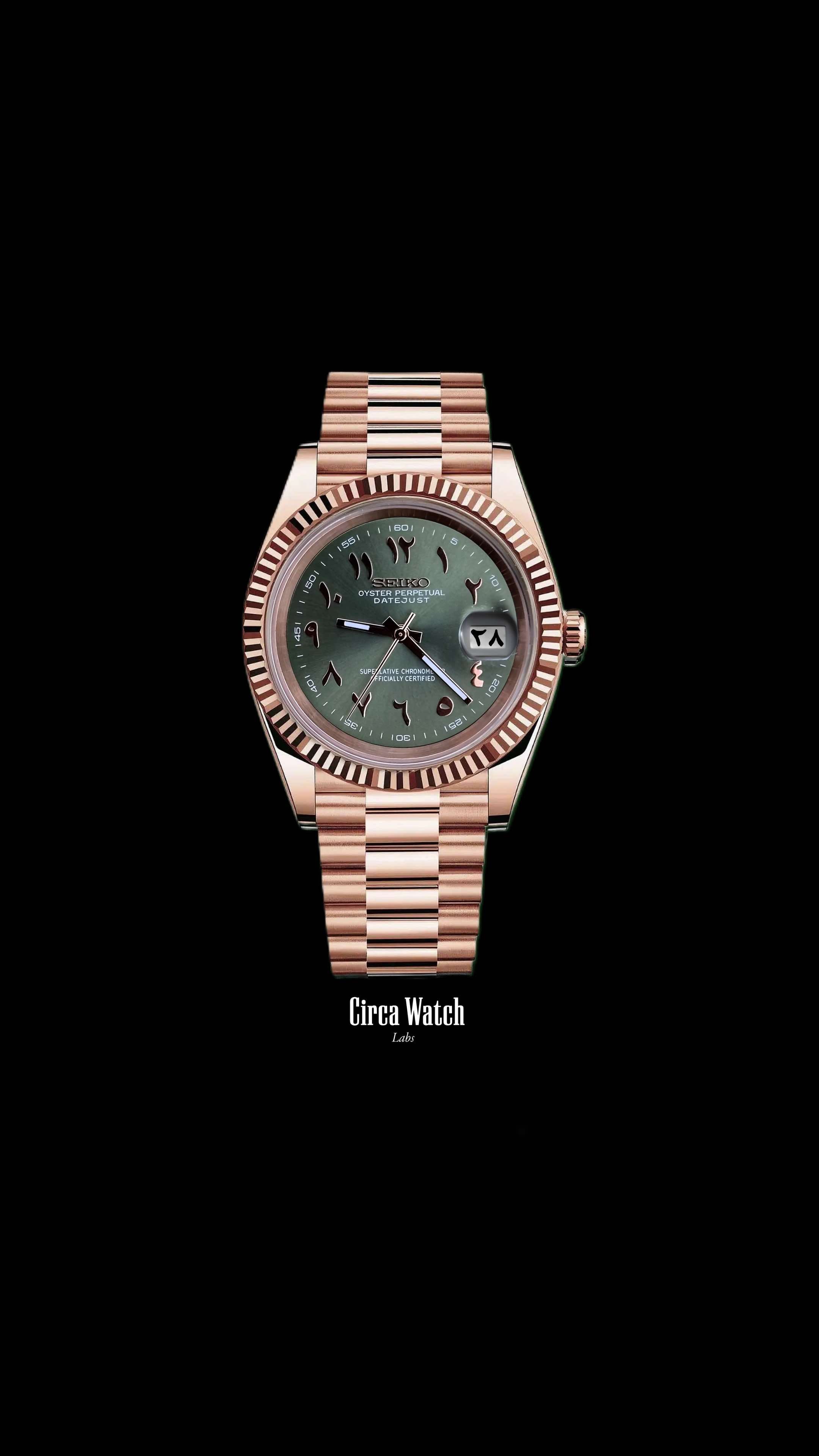 Seikojust mod watch rose gold 'arabic olive green'