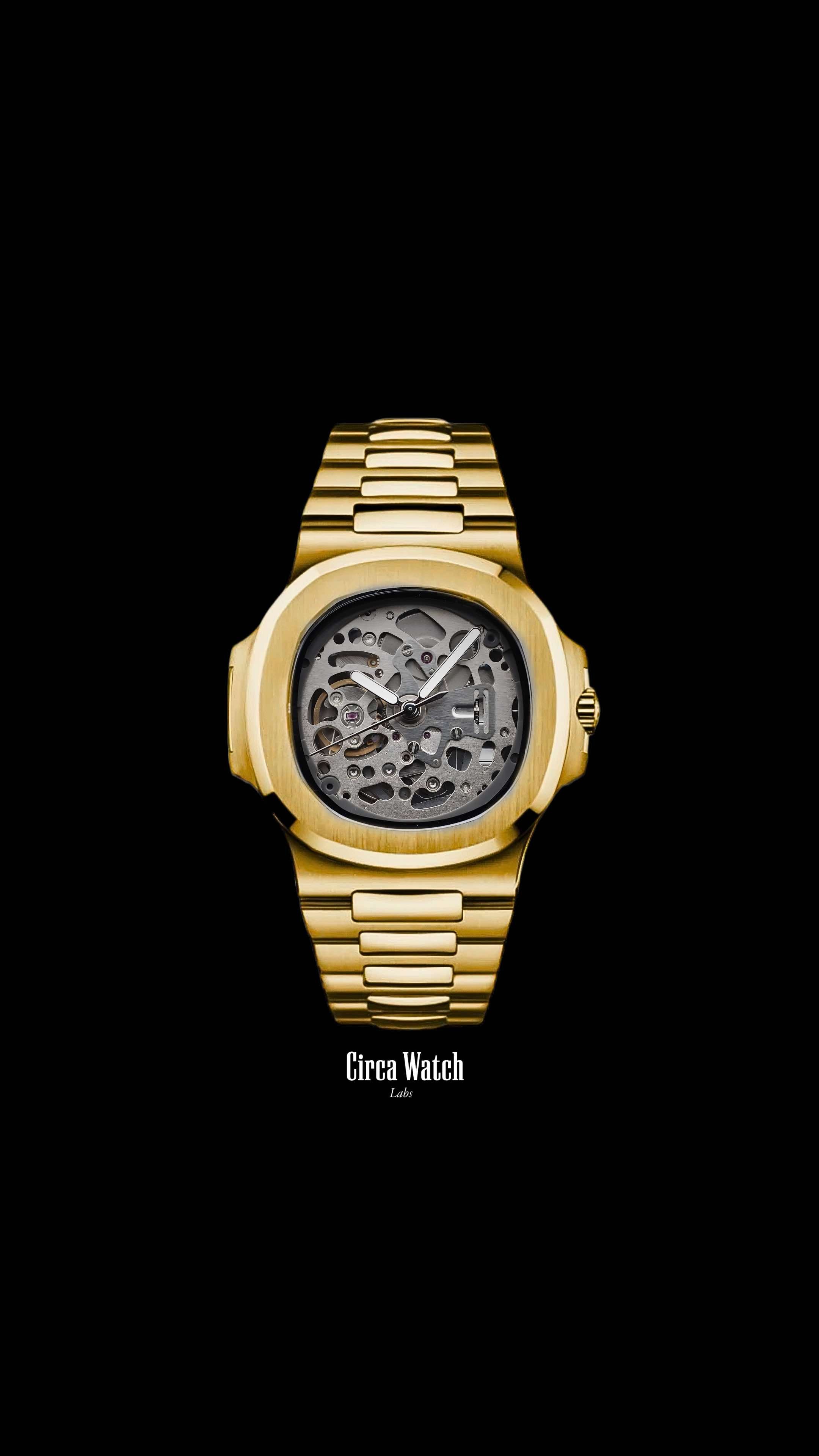 Seikonautilus mod skeleton watch yellow gold