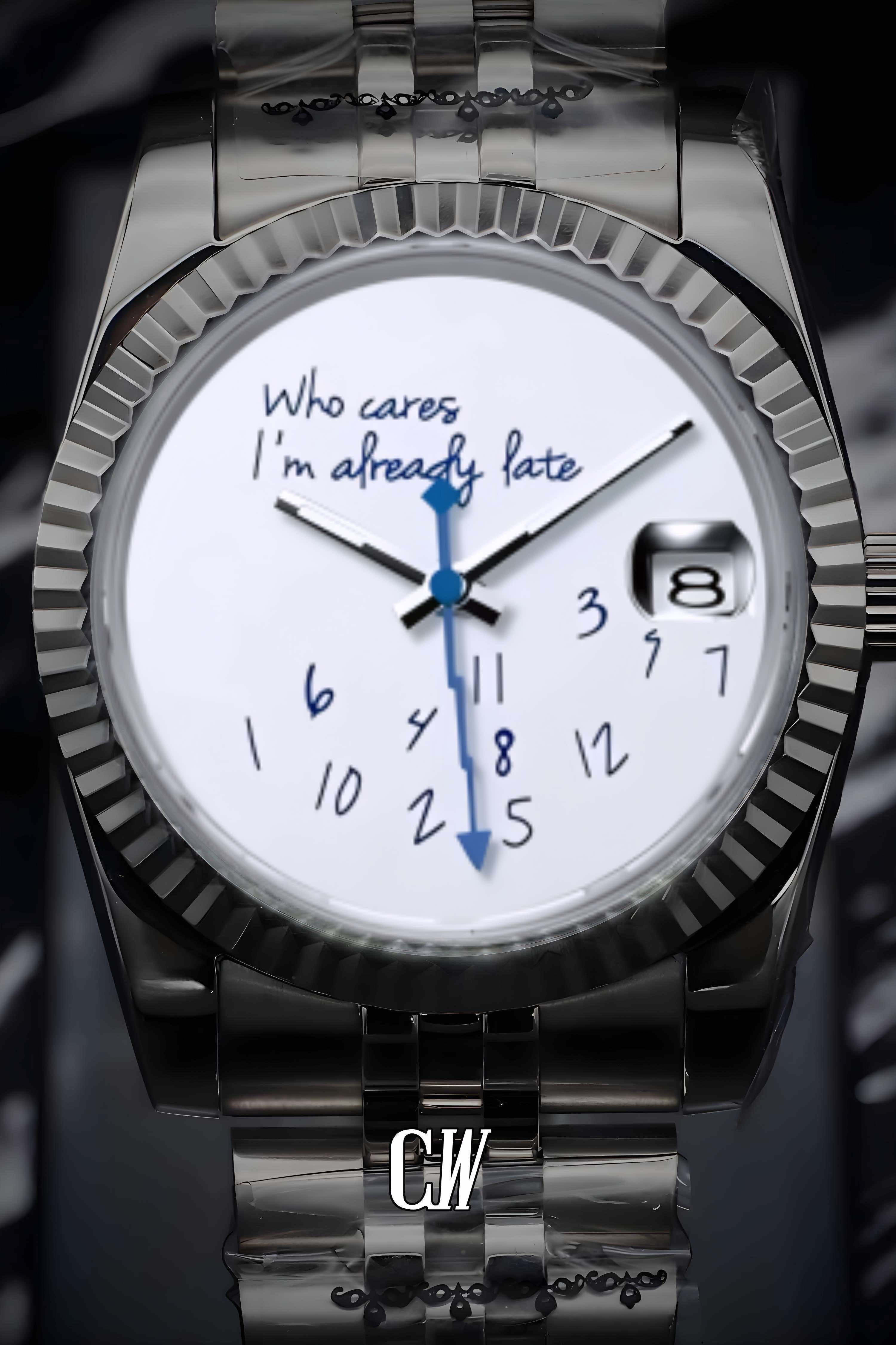 Seikojust mod 'who cares I'm already late' white watch