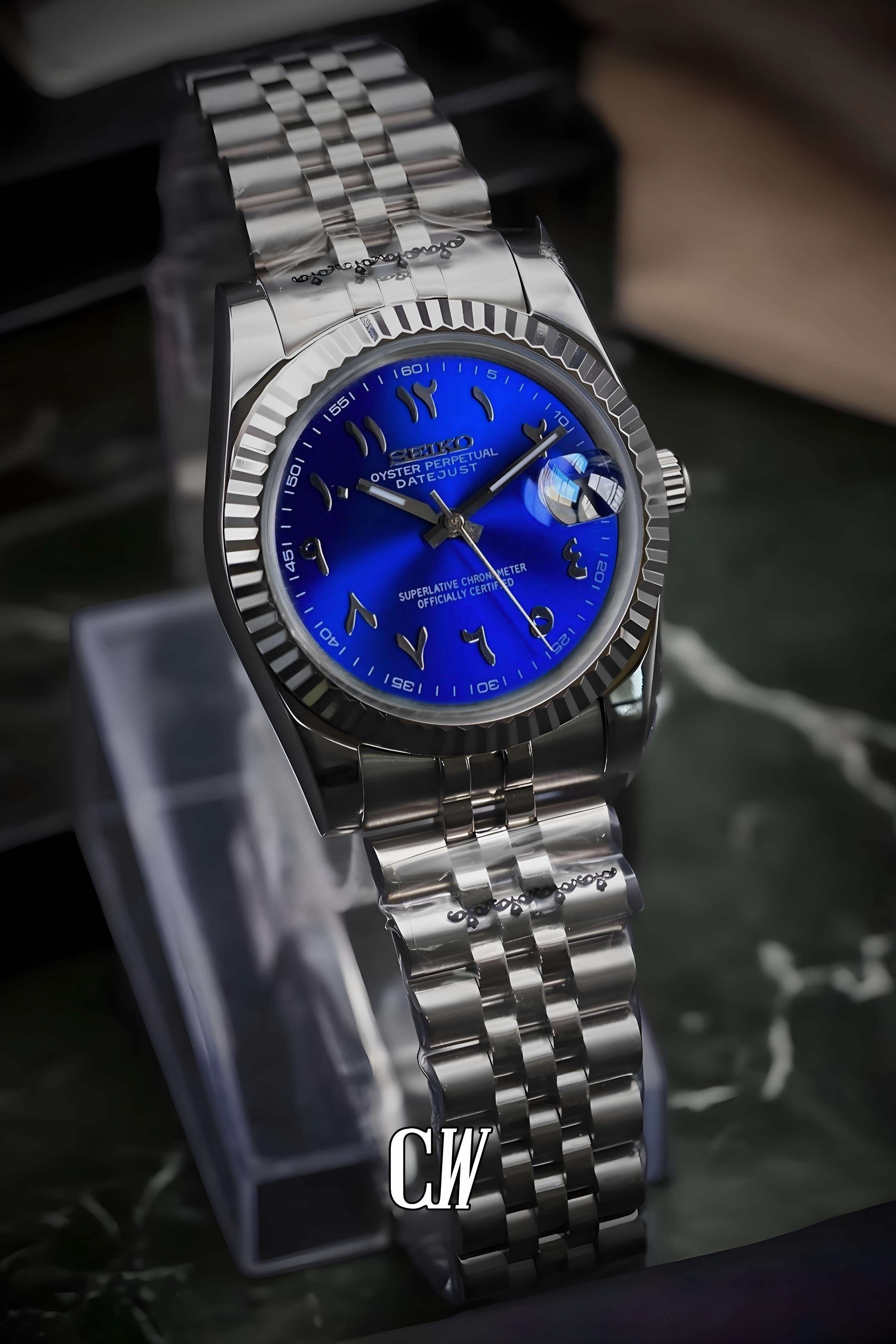 Seikojust mod watch 'arabic sunburst blue' - Circa Watch Labs