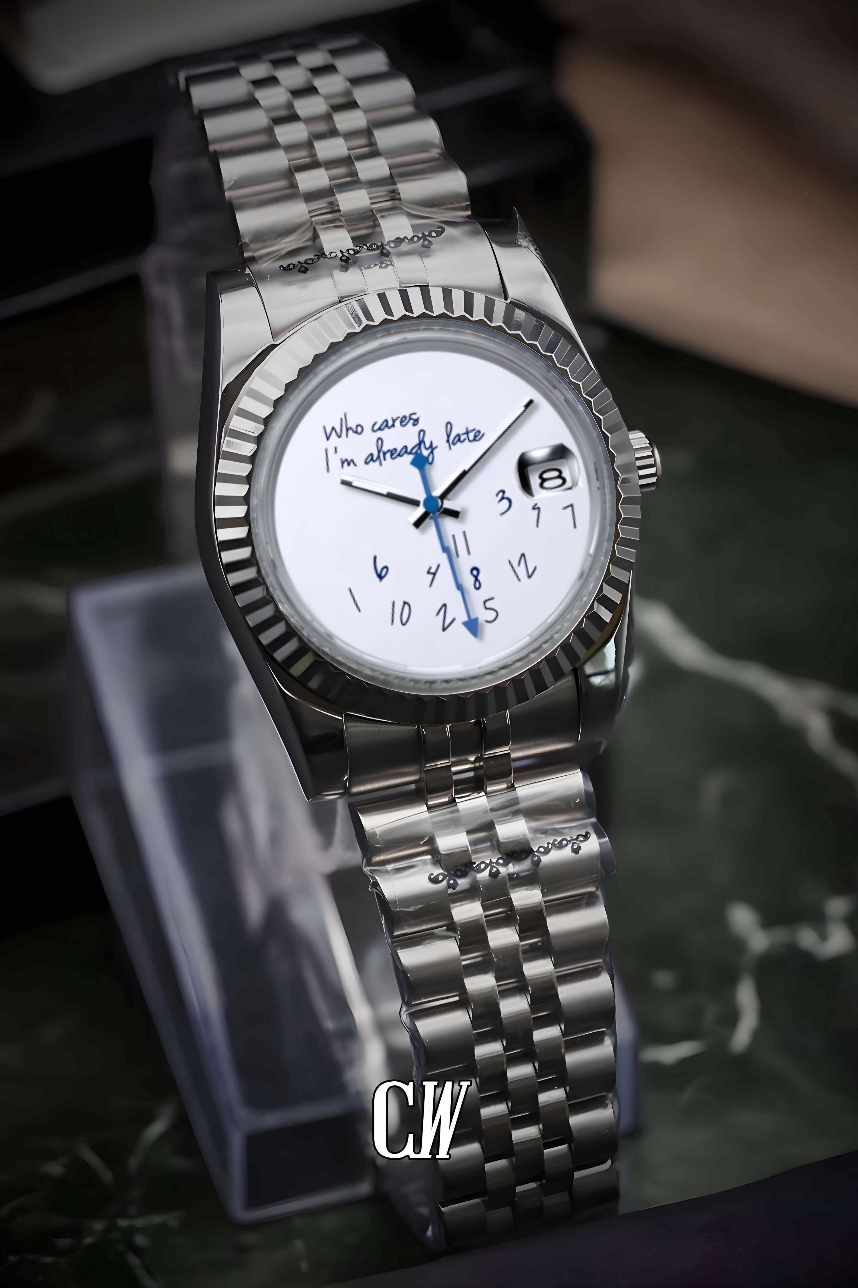 Seikojust mod 'who cares I'm already late' white watch