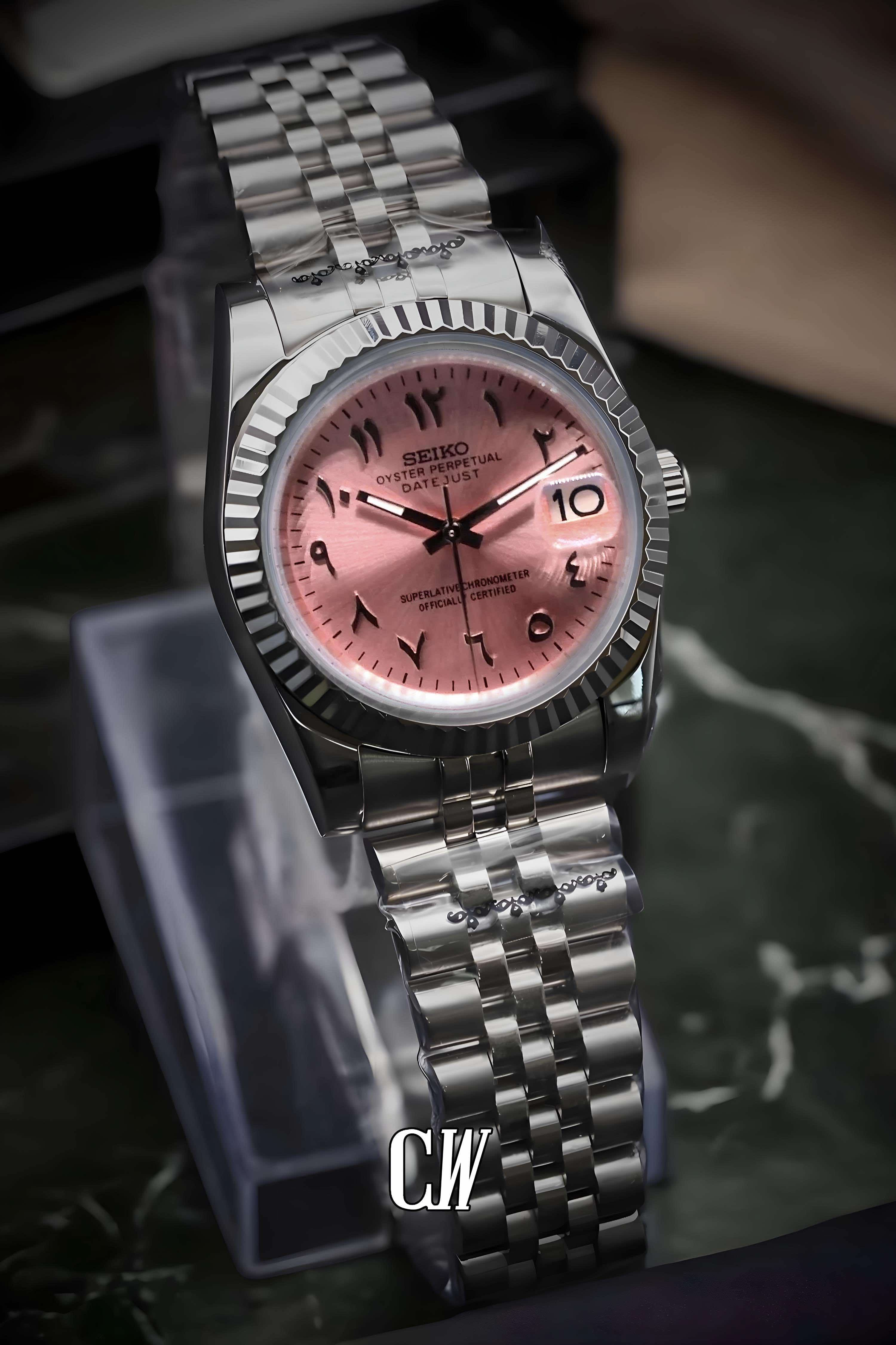 Seikojust mod watch 'arabic sunburst pink' - Circa Watch Labs