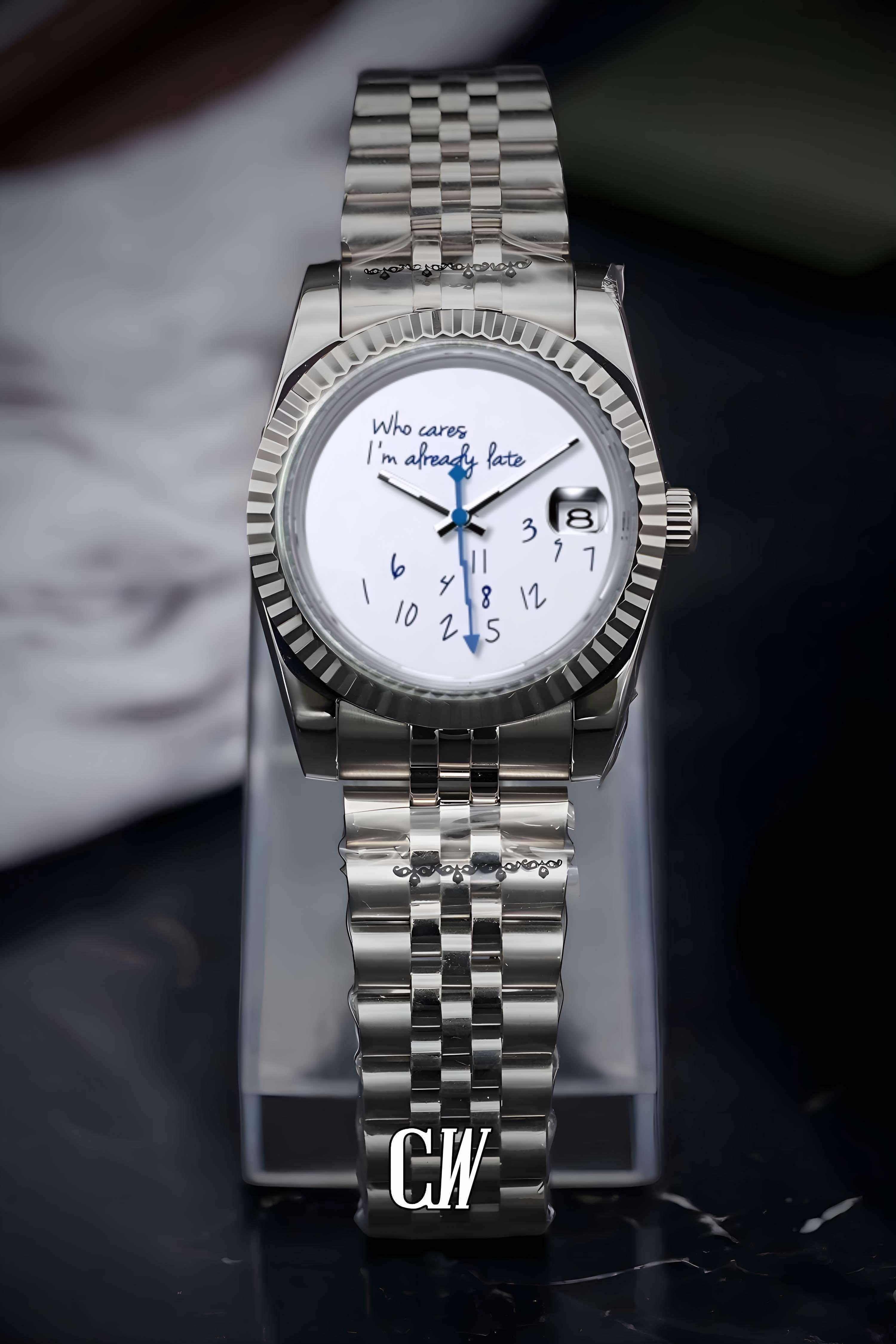 Seikojust mod 'who cares I'm already late' white watch