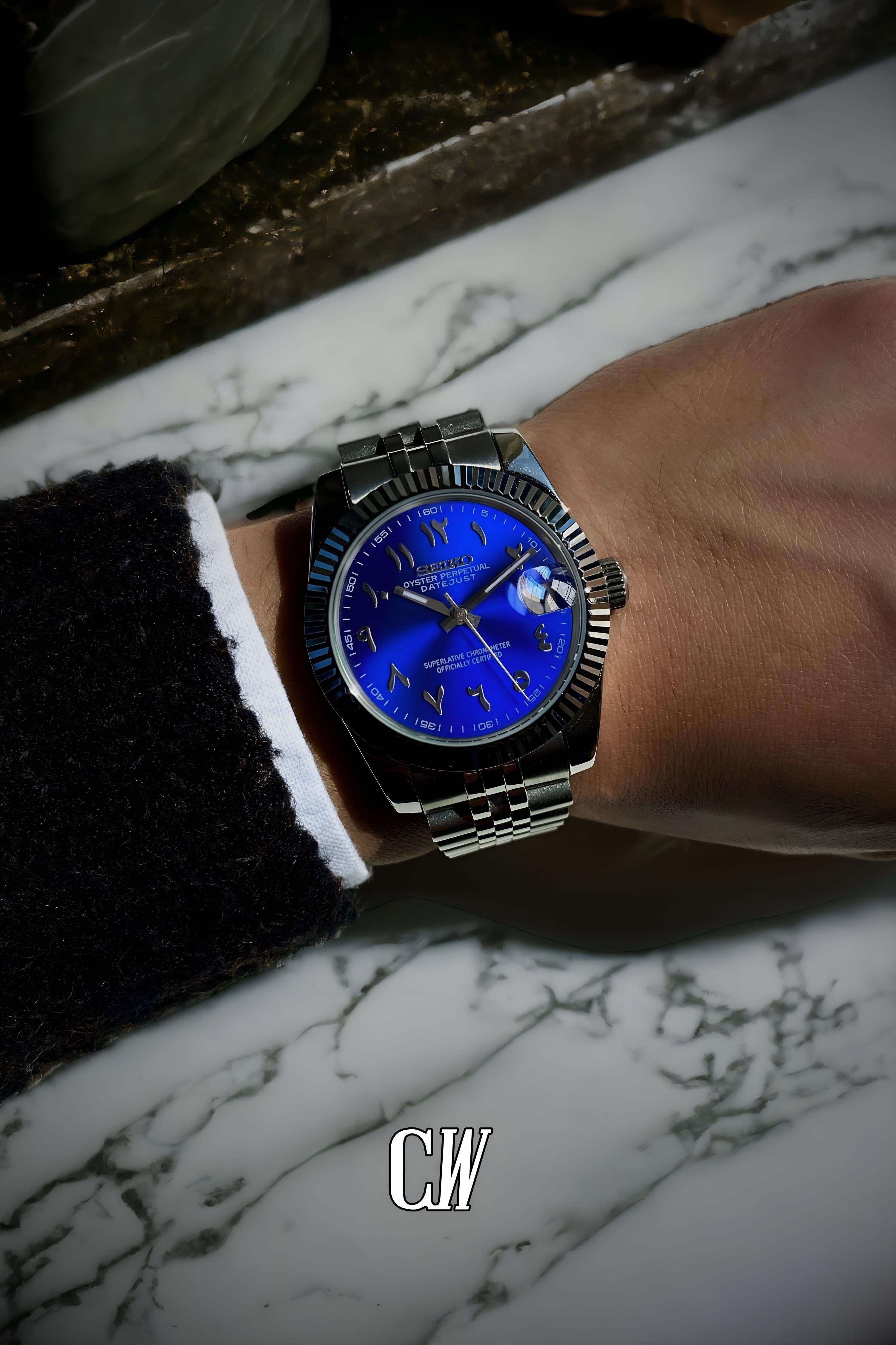 Seikojust mod watch 'arabic sunburst blue' - Circa Watch Labs