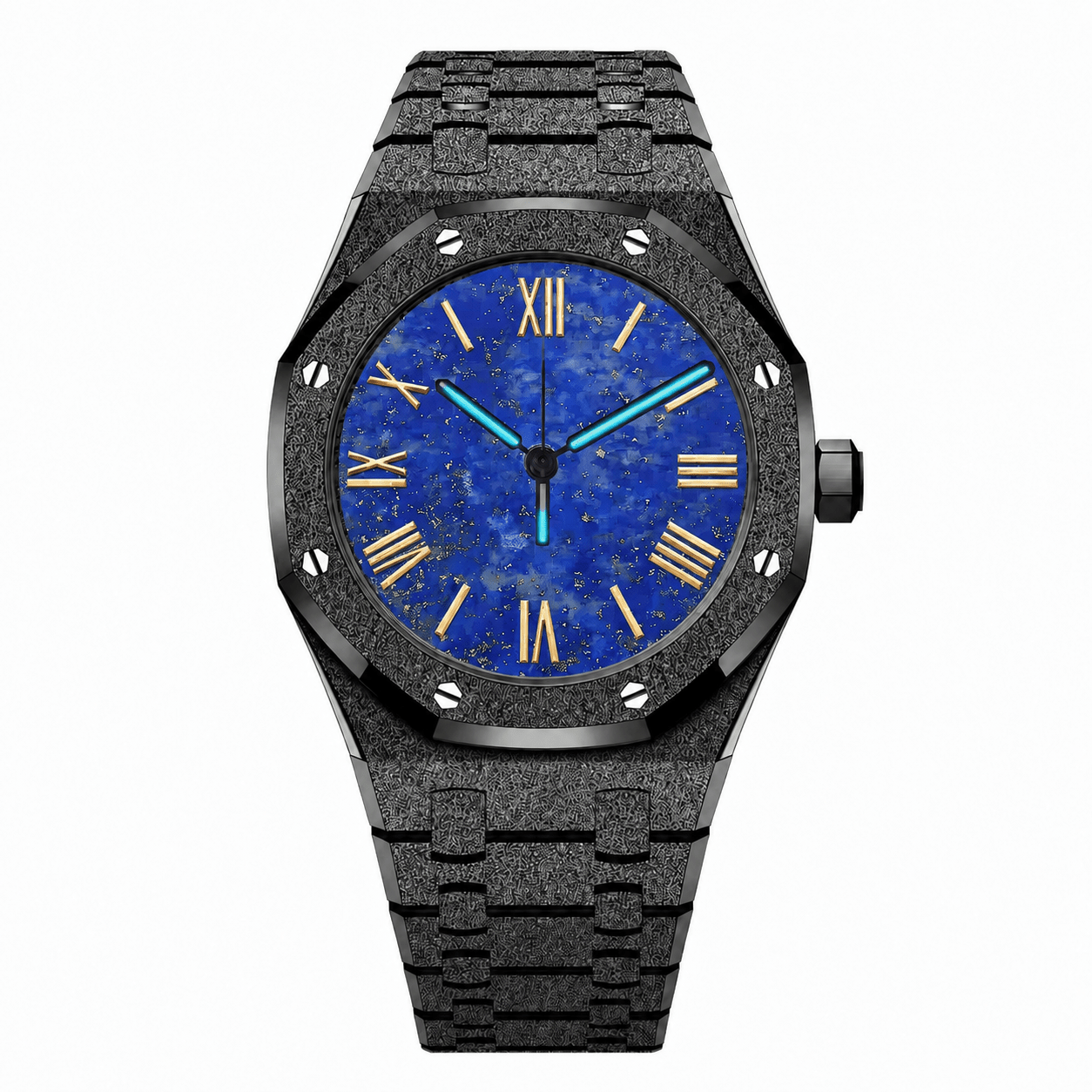 Custom Lapiz Lazuli frosted black watch for client - Eber Doyle - Circa Watch Labs seiko mod