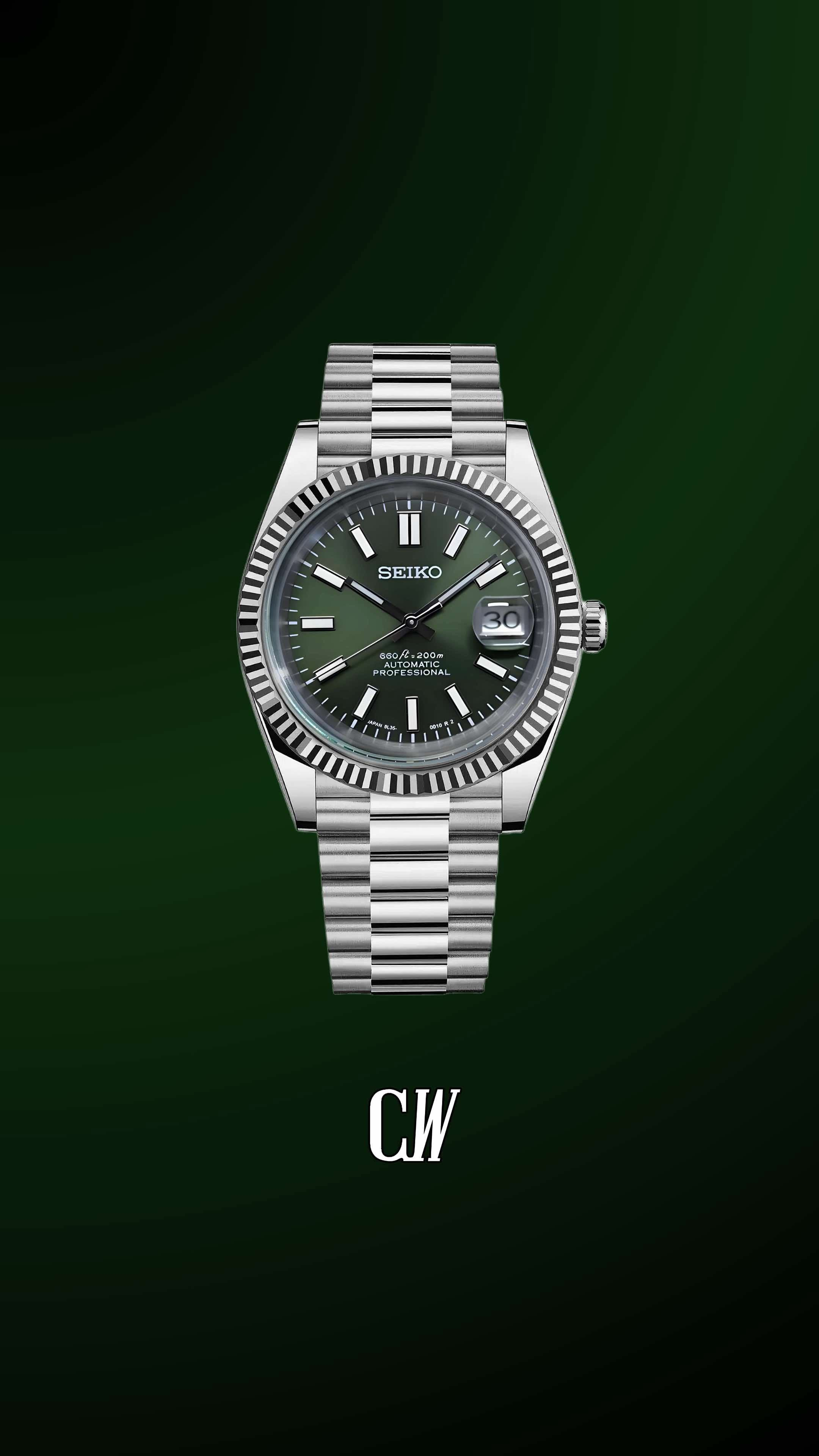 Seiko mod datejust watch olive green