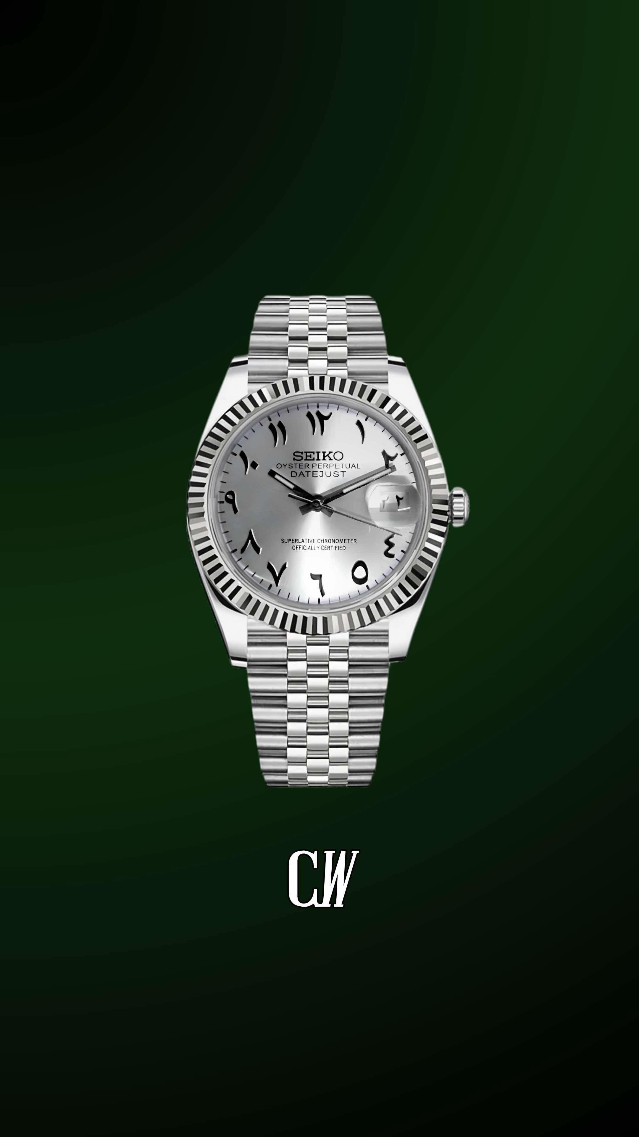 Seiko mod datejust watch 'Silver' arabic