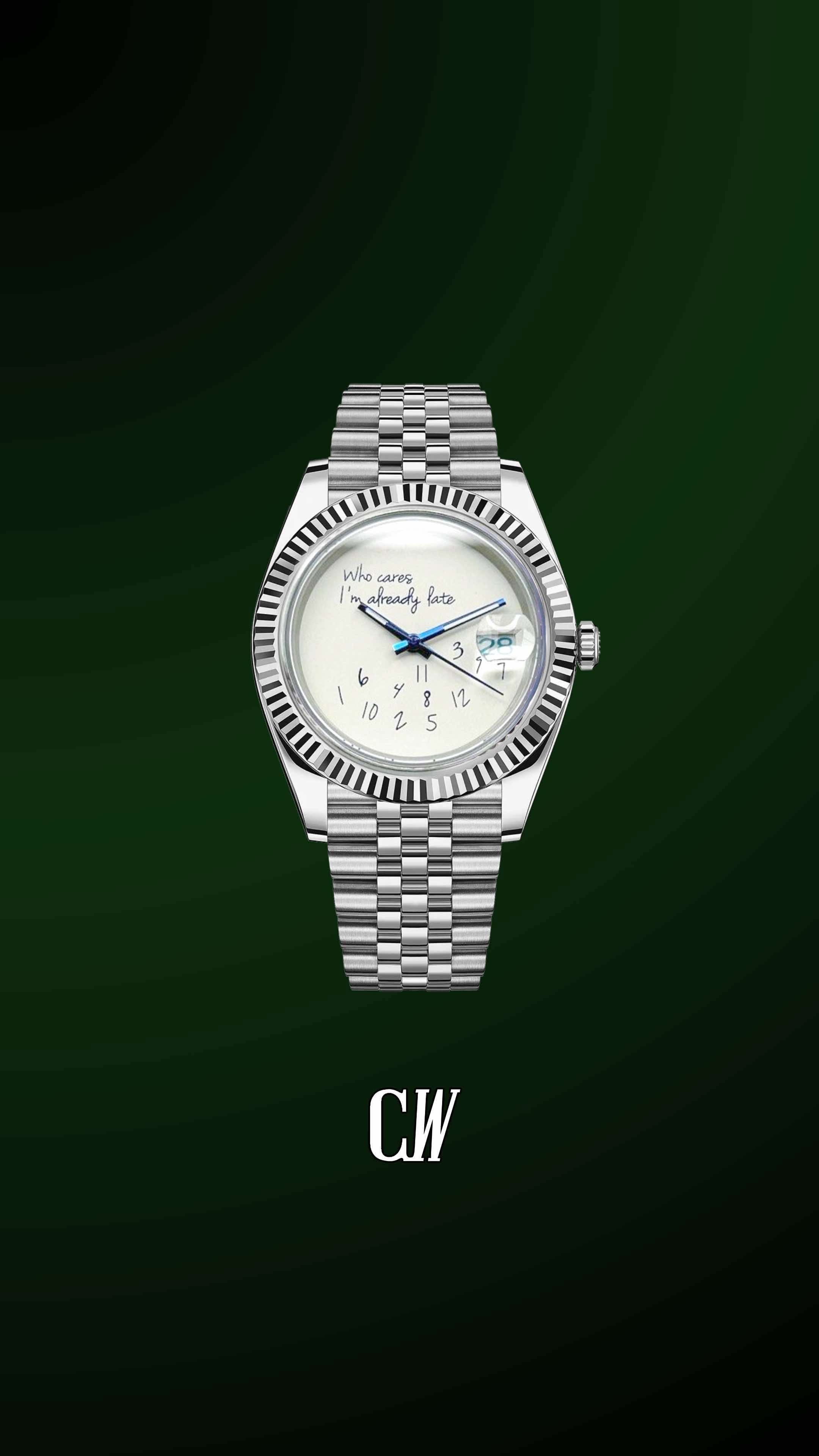 Seiko mod datejust 'who cares I'm already late' white watch