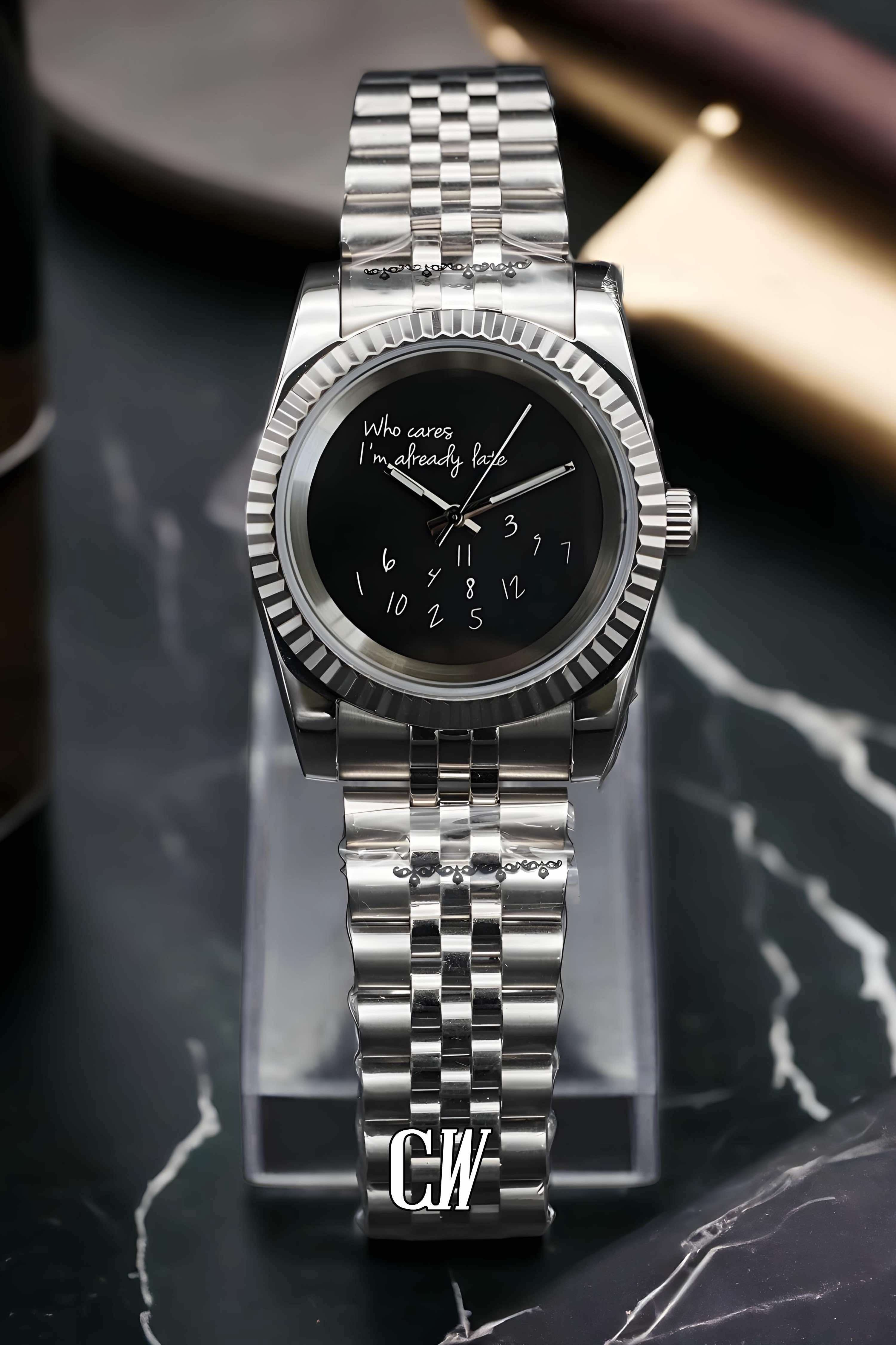 Seiko mod datejust 'who cares I'm already late' watch