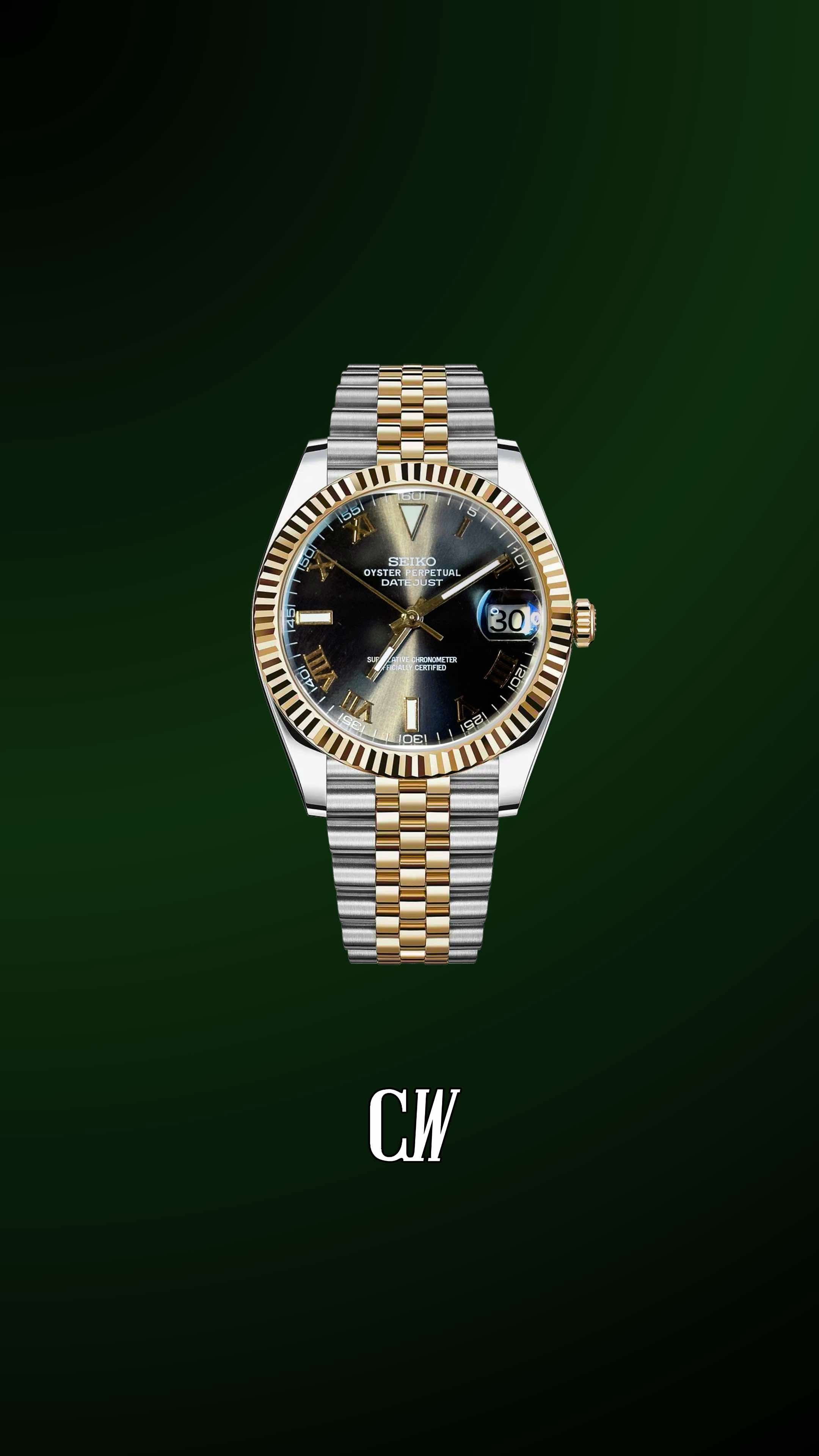 Seiko mod datejust Wimbledon watch Yellow gold