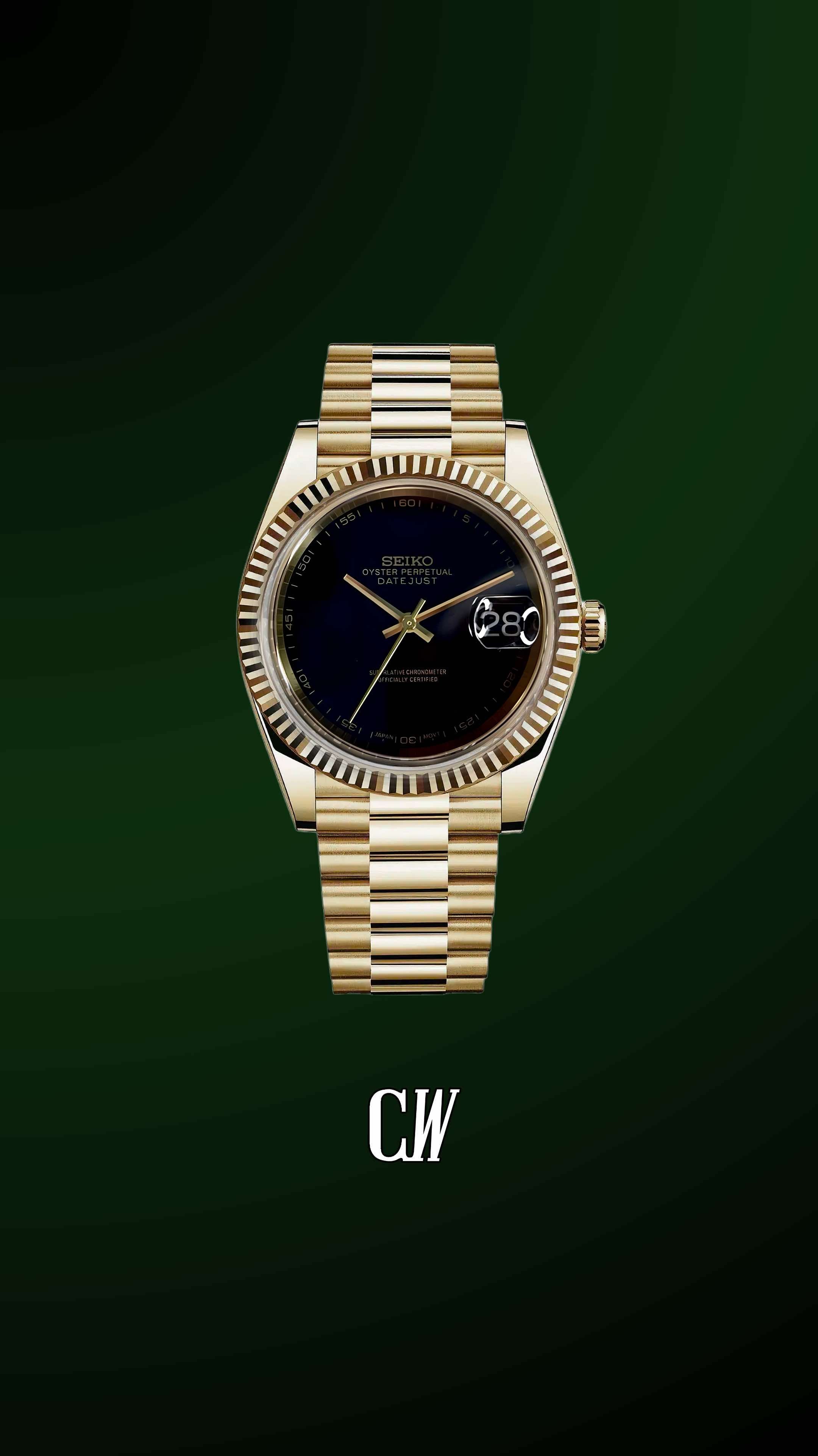 Seiko mod datejust onyx dial gold watch