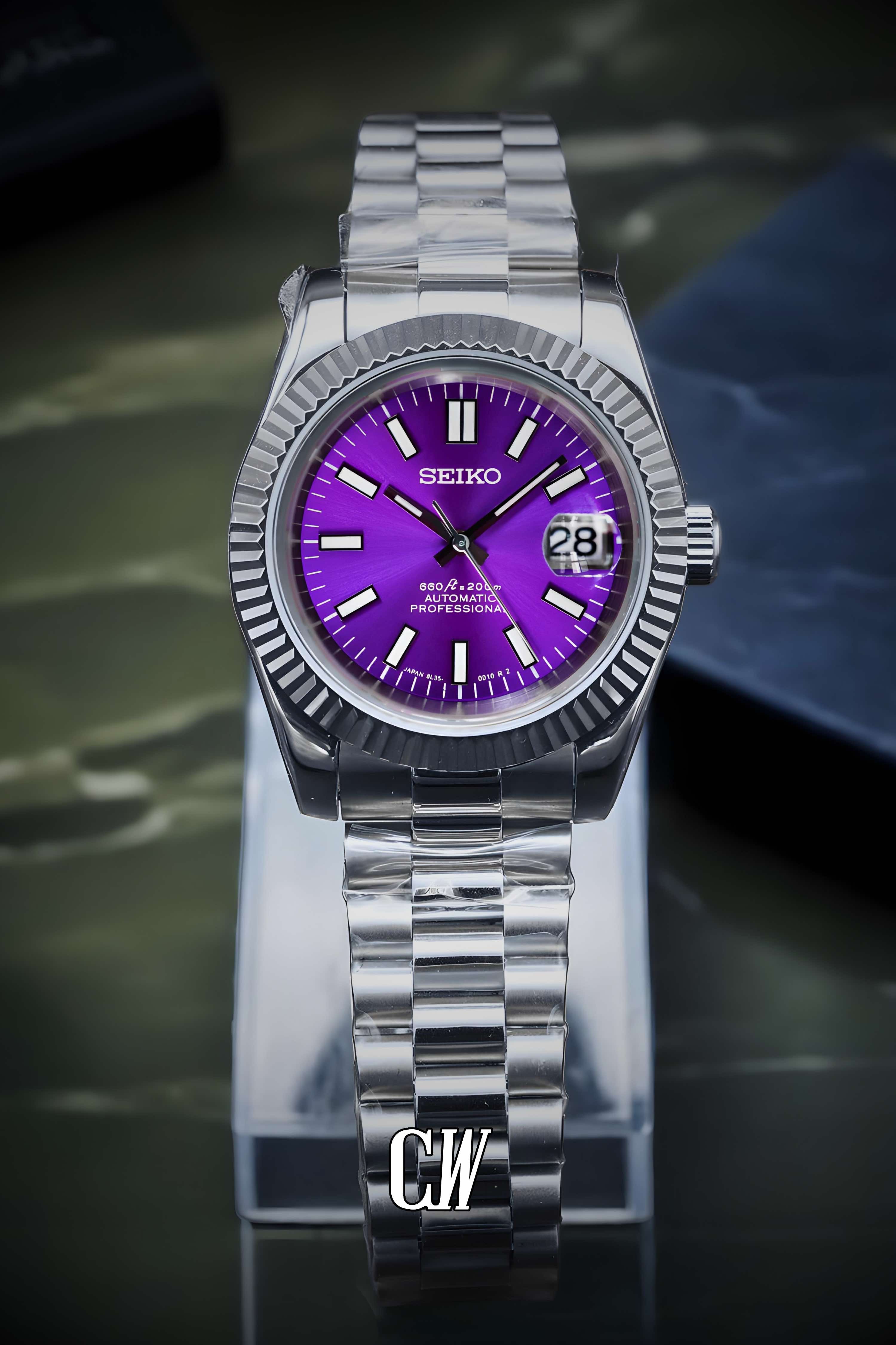 Seiko mod datejust watch 'purple'
