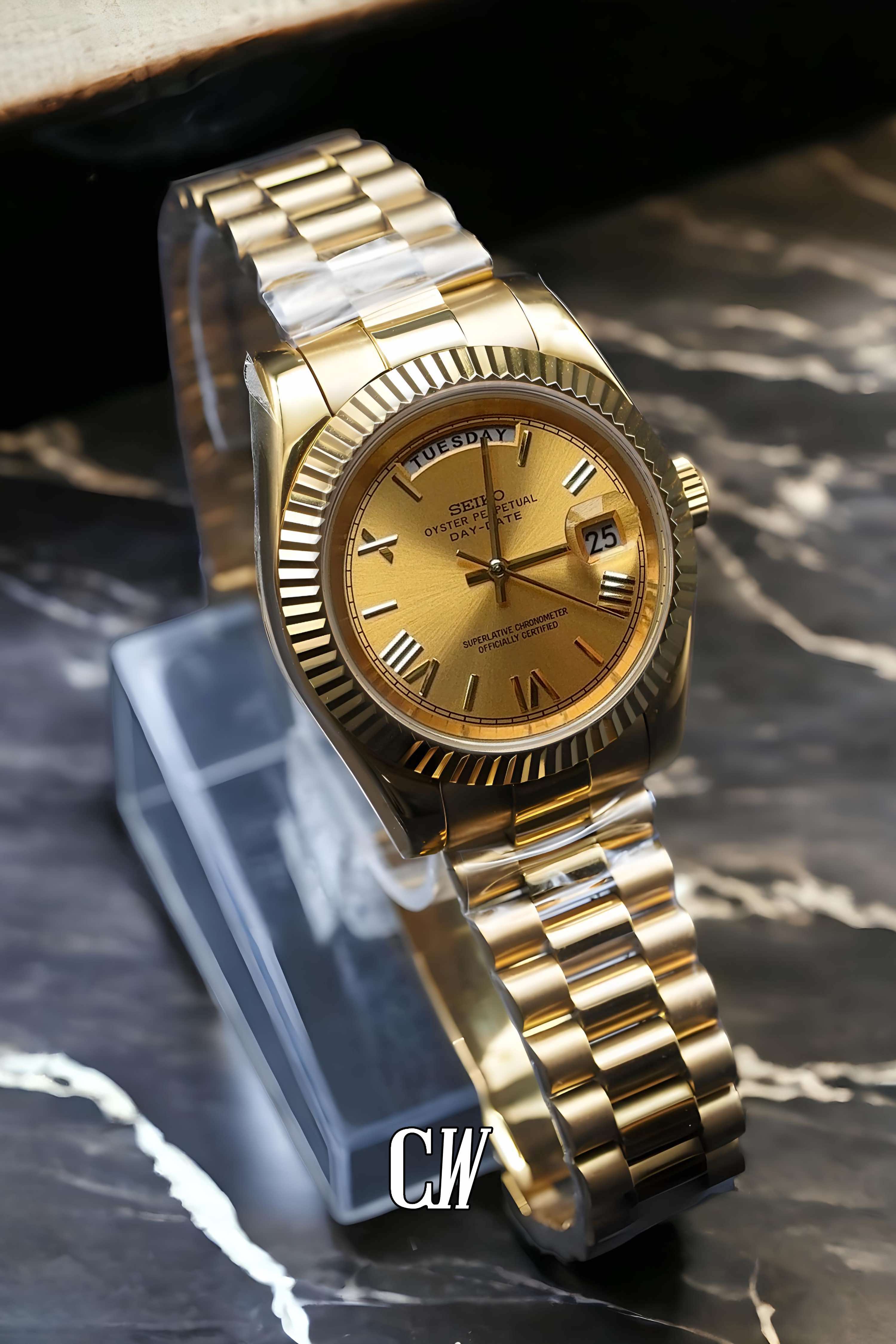 Seikojust mod daydate gold automatic watch - Circa Watch Labs