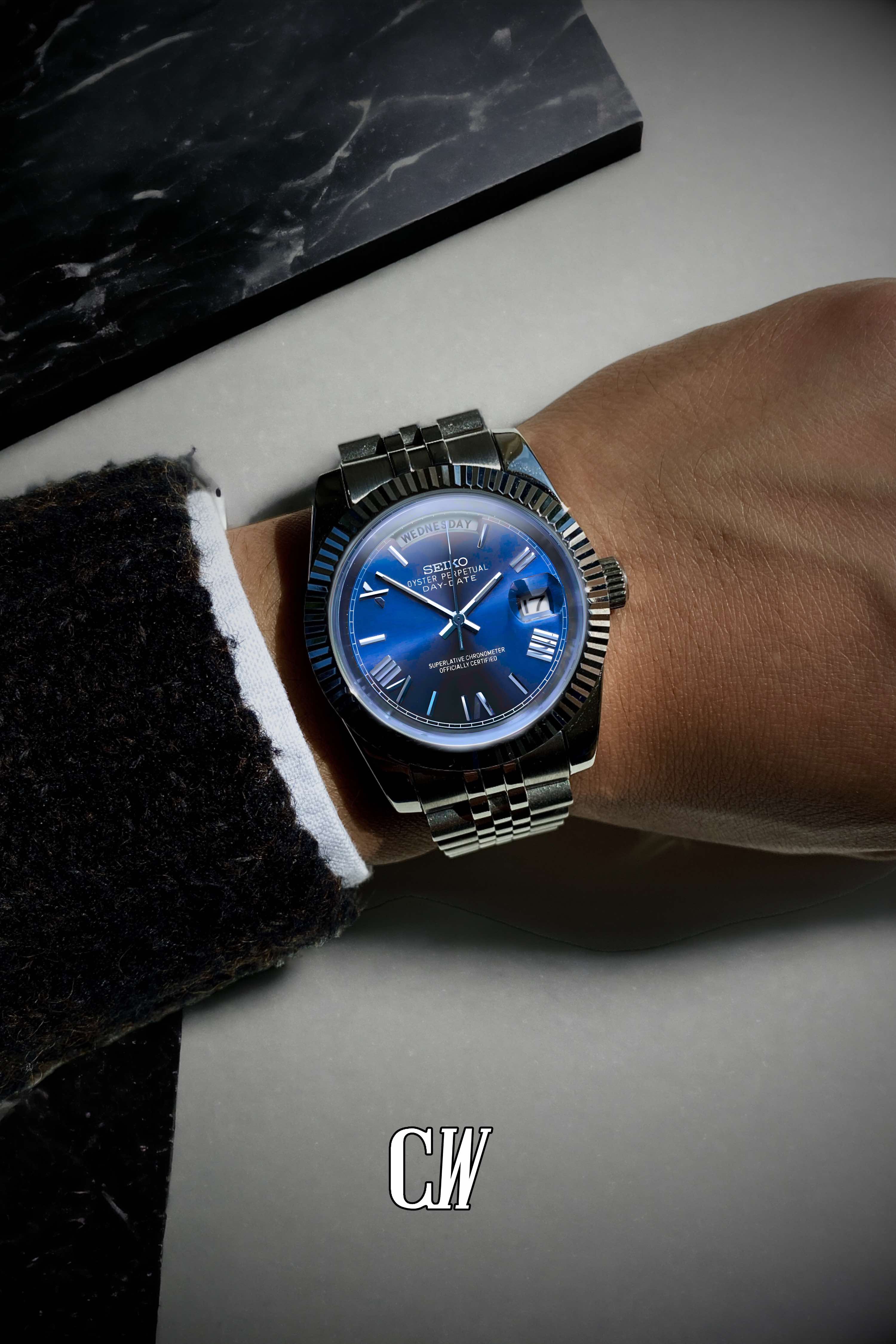 Seikojust mod daydate blue automatic watch - Circa Watch Labs