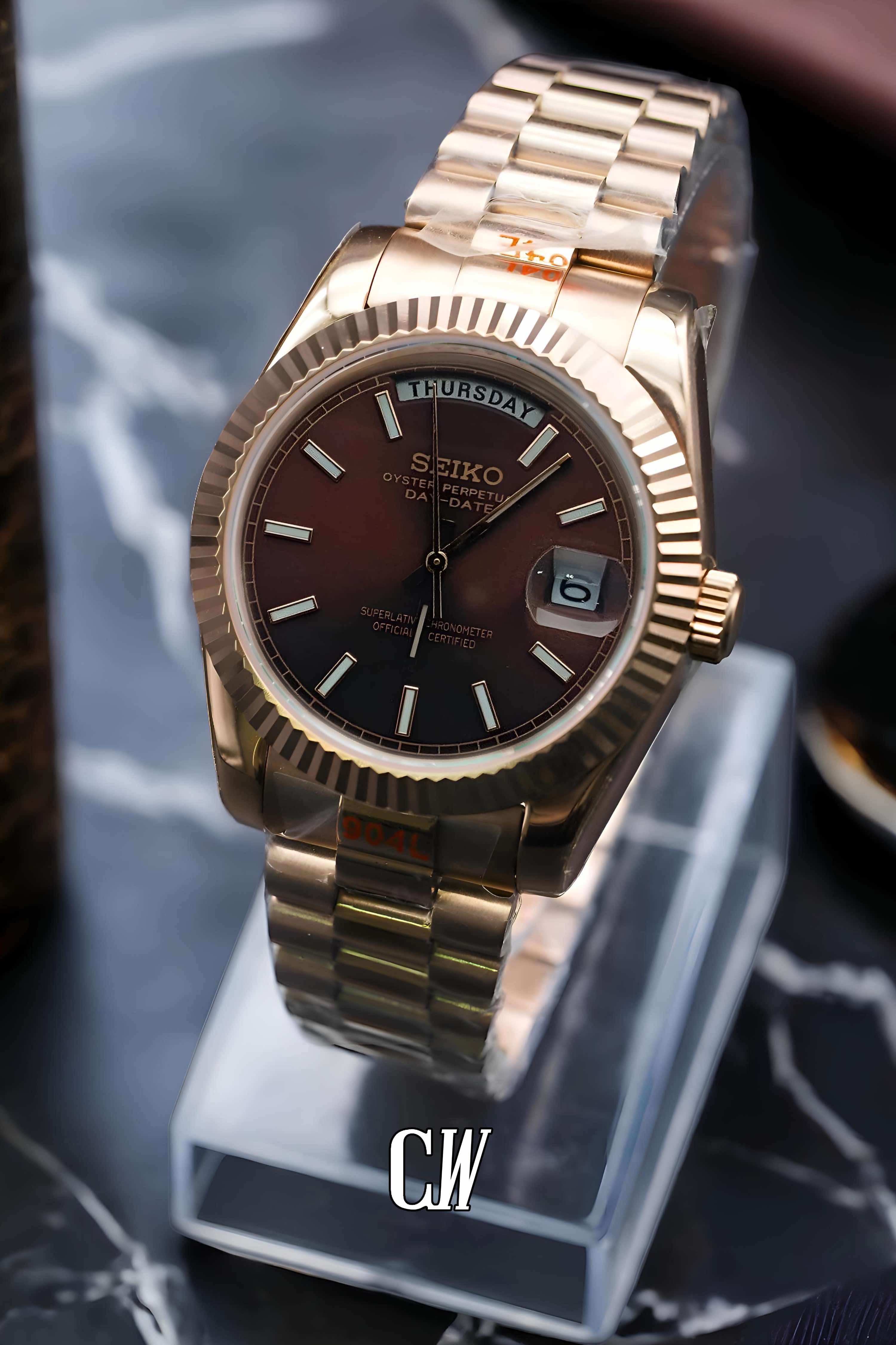 Seikojust mod daydate chocolate automatic watch - Circa Watch Labs