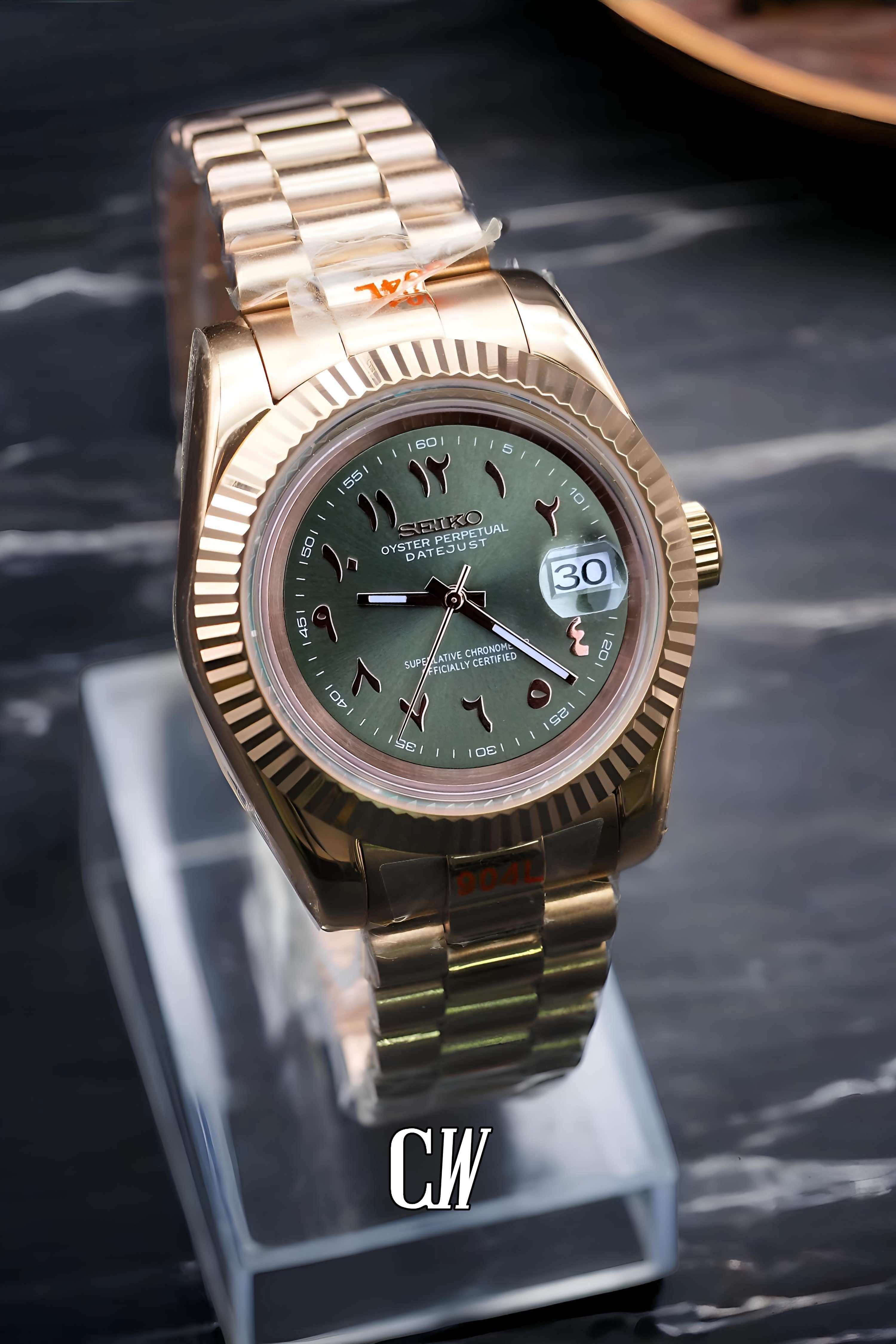 Seikojust mod watch rose gold 'arabic olive green'