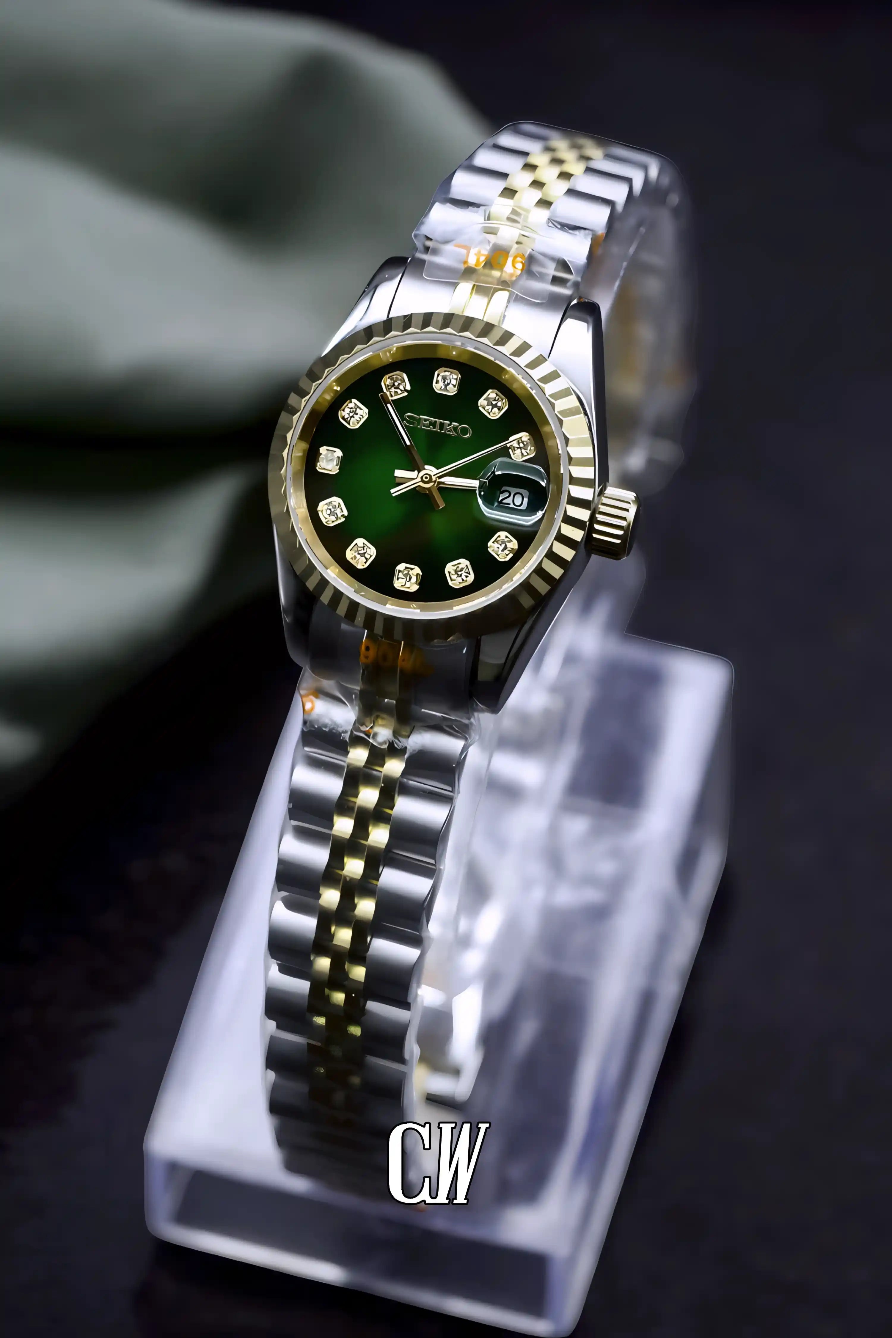 Ladies Seikojust mod watch 26mm two tone green - Circa Watch Labs
