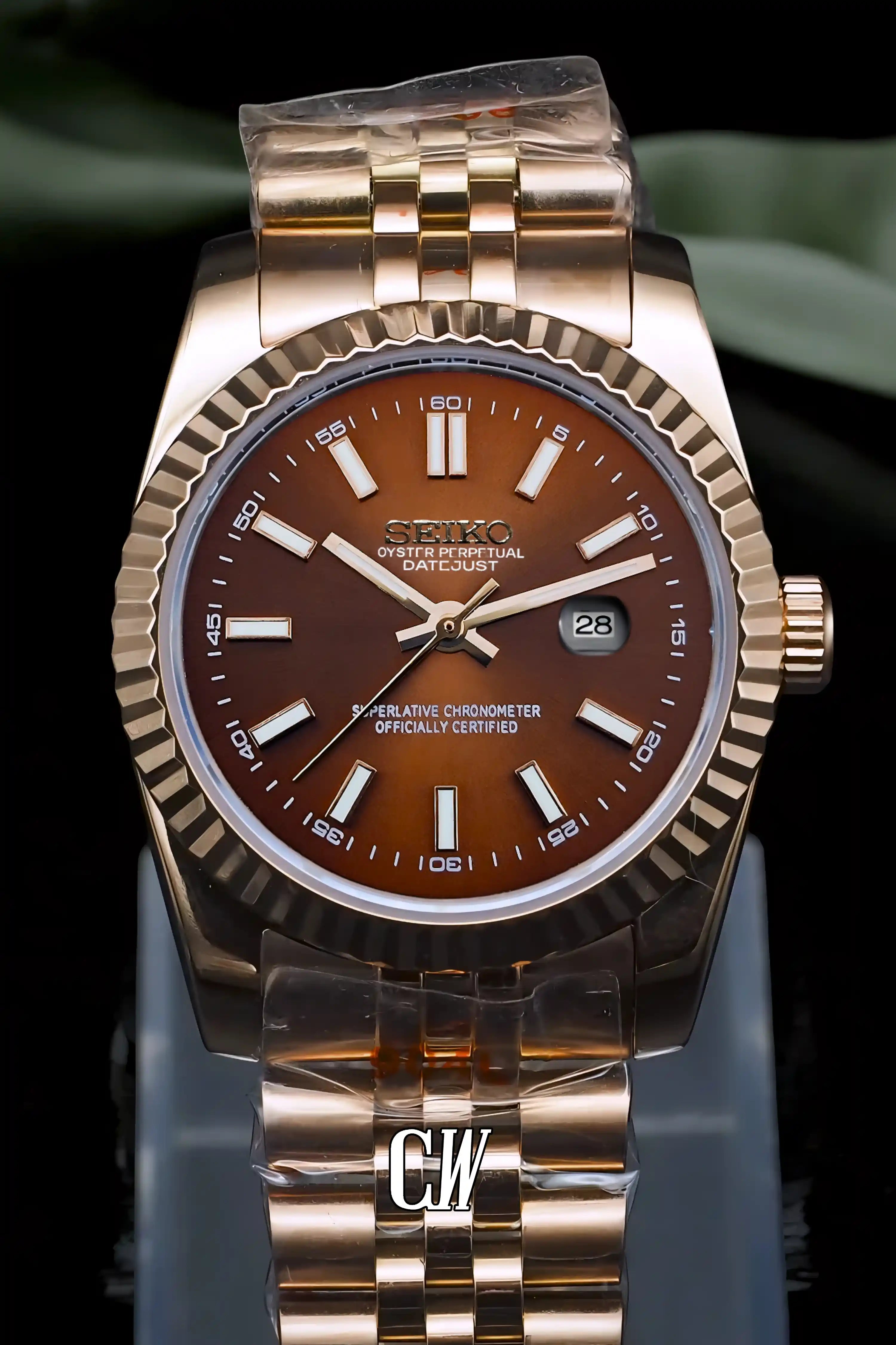 seiko mod Ladies Seikojust mod watch 31mm rose gold brown