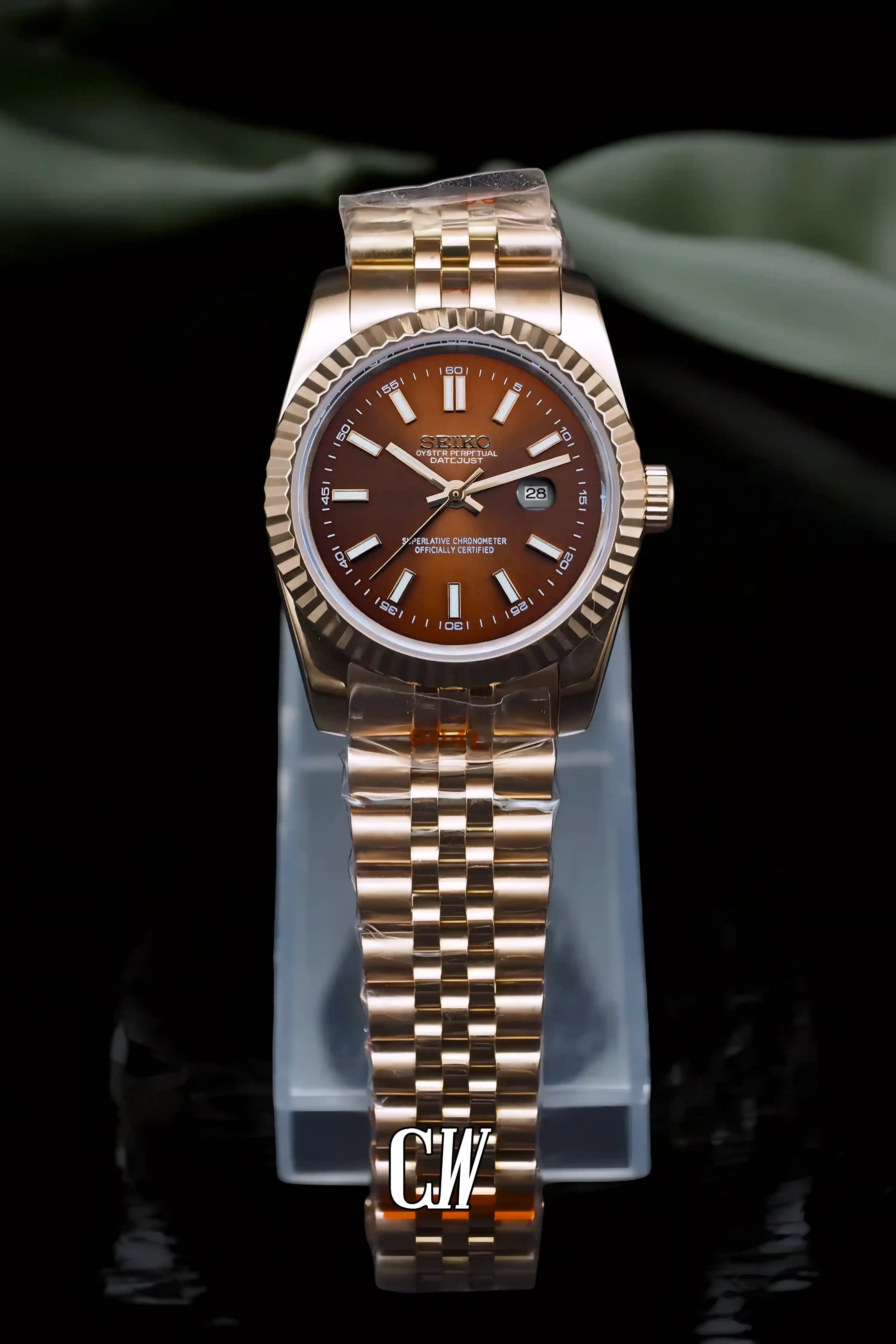 seiko mod Ladies Seikojust mod watch 31mm rose gold brown