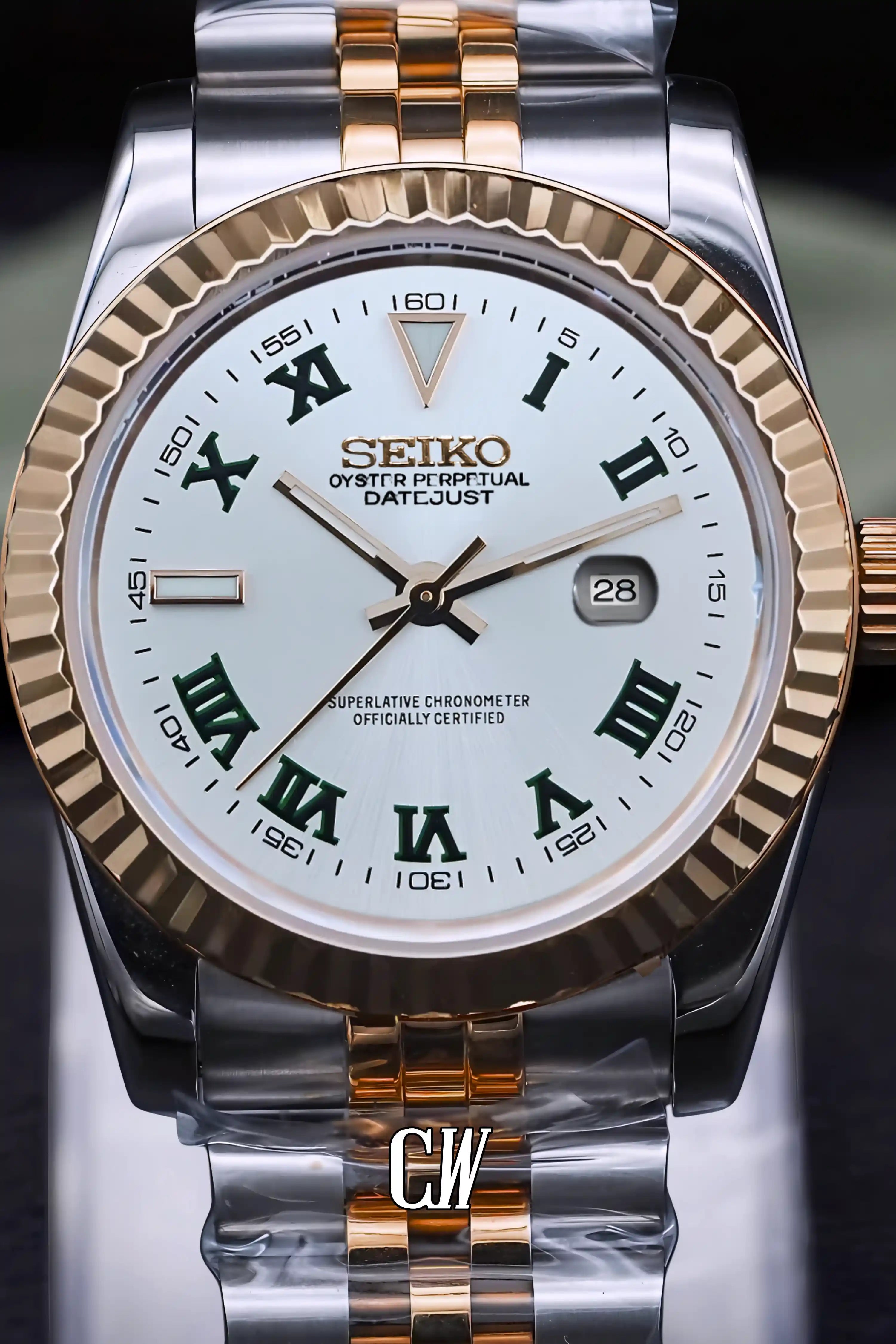 seiko mod Ladies Seikojust mod watch 31mm wimbledon two tone rose gold white