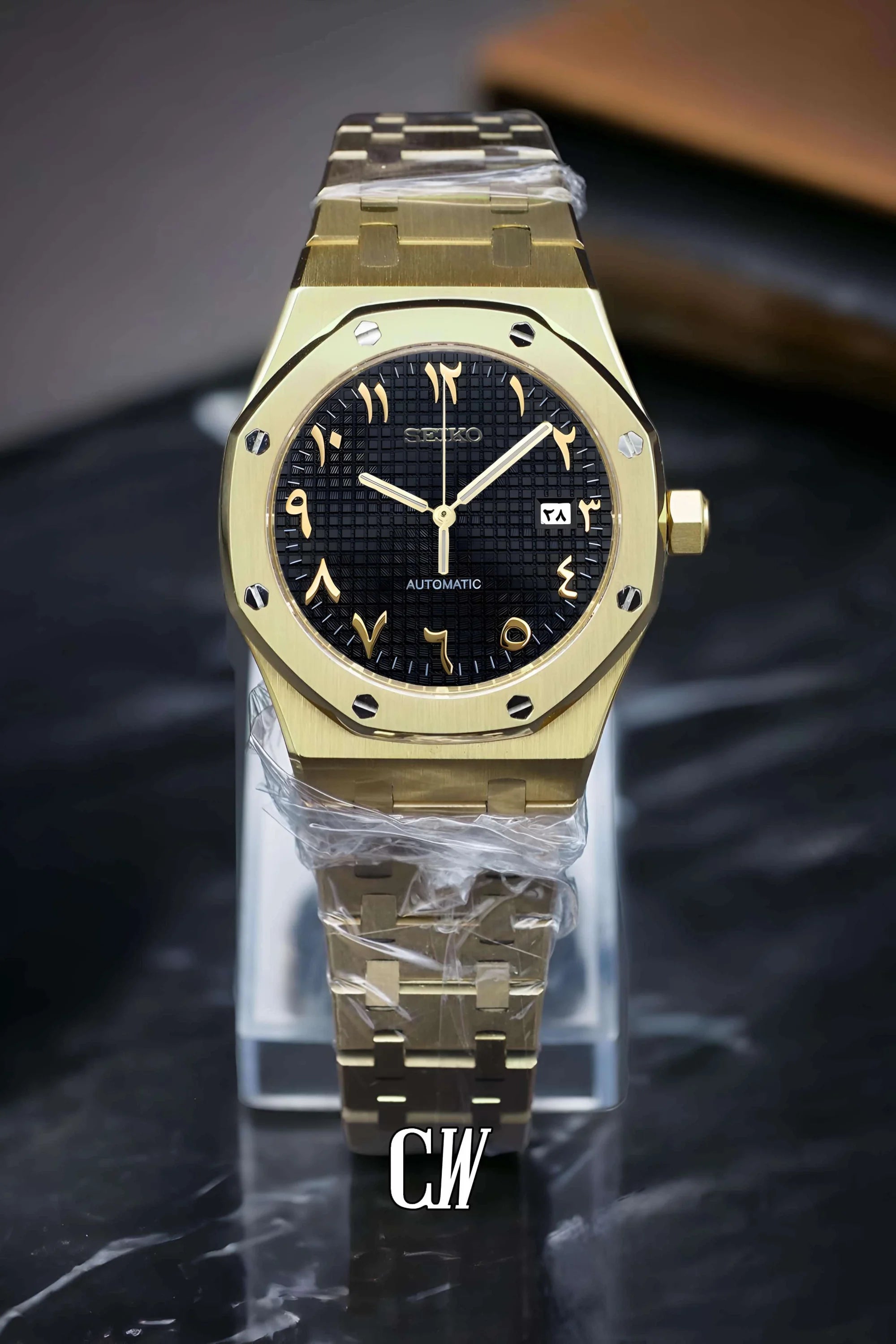 Mod Royal Seikoak automatic watch 'black gold' arabic - Circa Watch Labs