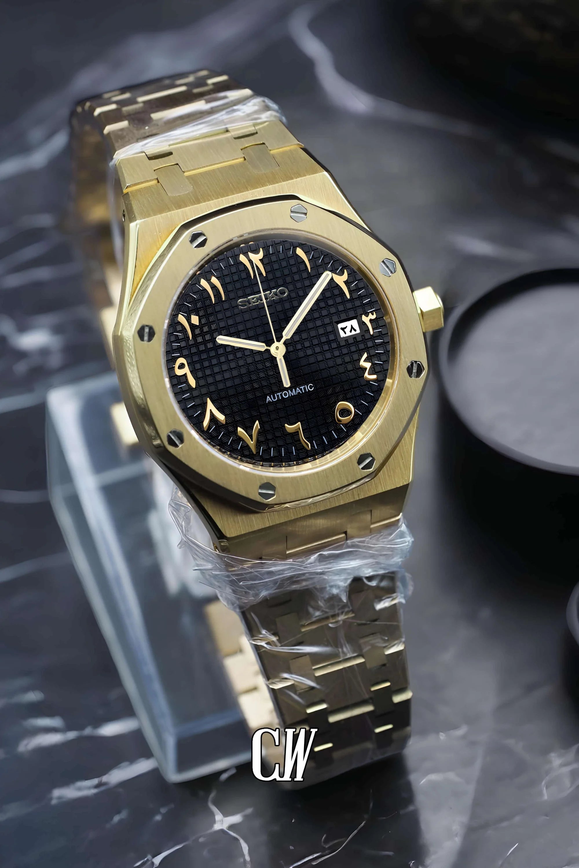Mod Royal Seikoak automatic watch 'black gold' arabic - Circa Watch Labs