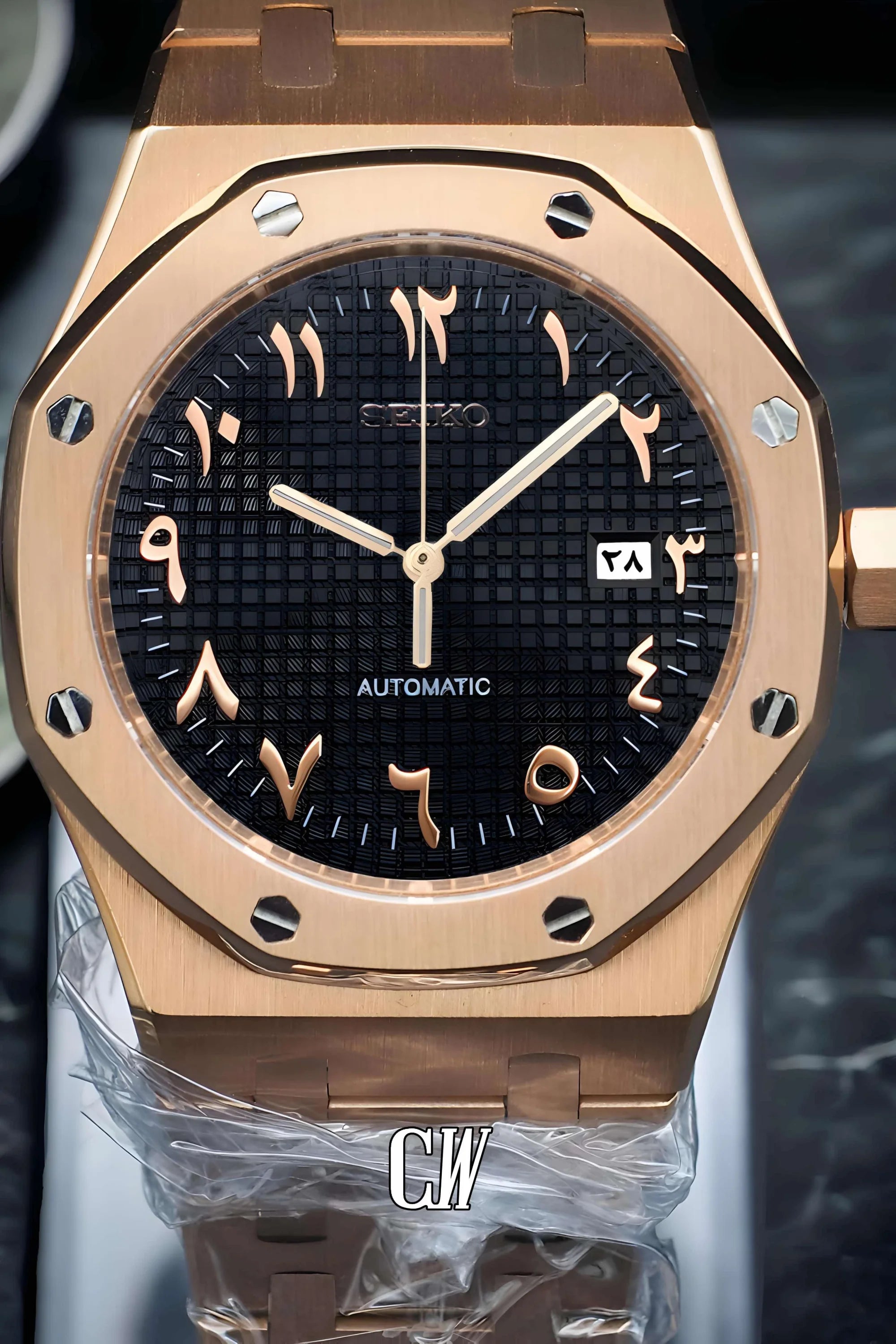Mod Royal Seikoak automatic watch 'black rose gold' arabic - Circa Watch Labs