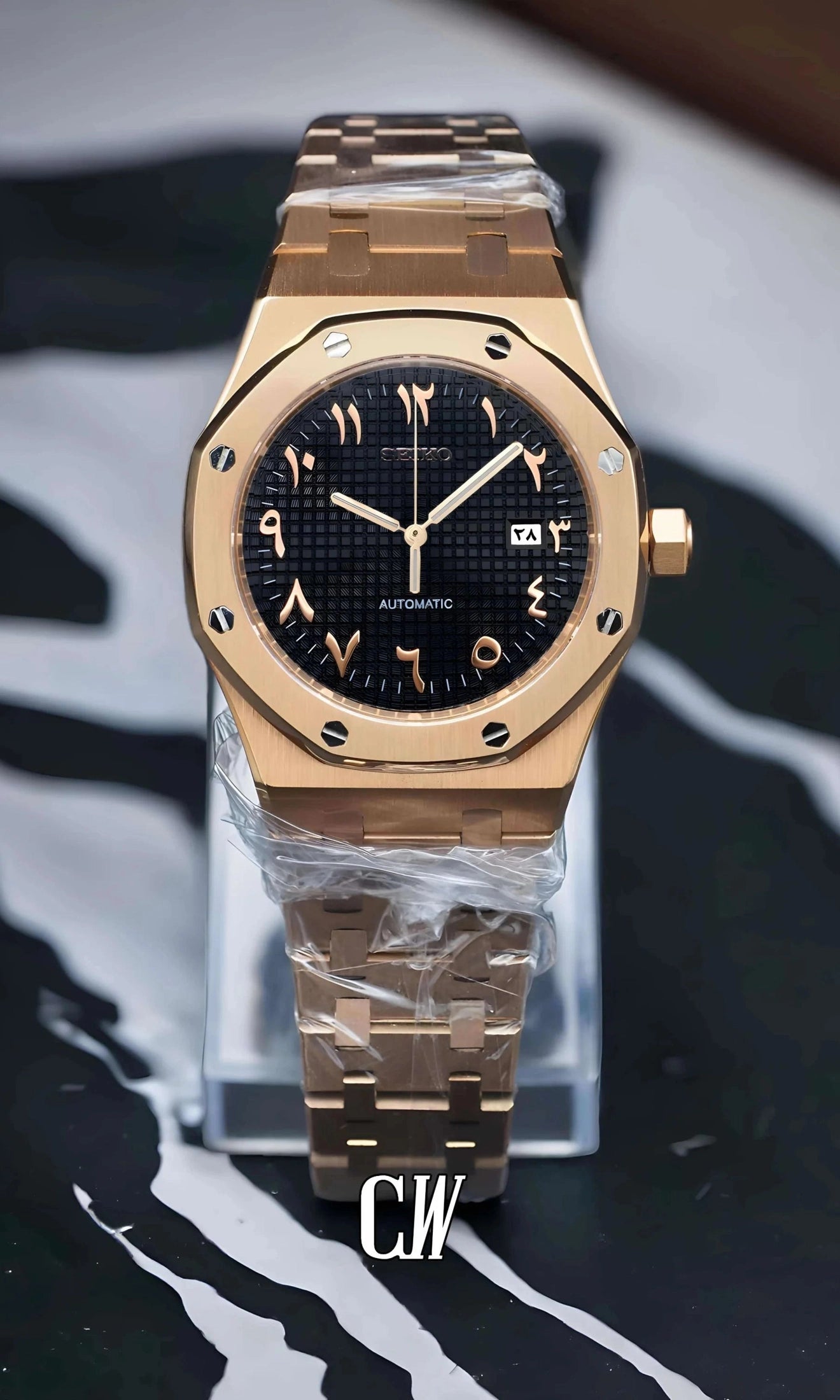 Mod Royal Seikoak automatic watch 'black rose gold' arabic - Circa Watch Labs