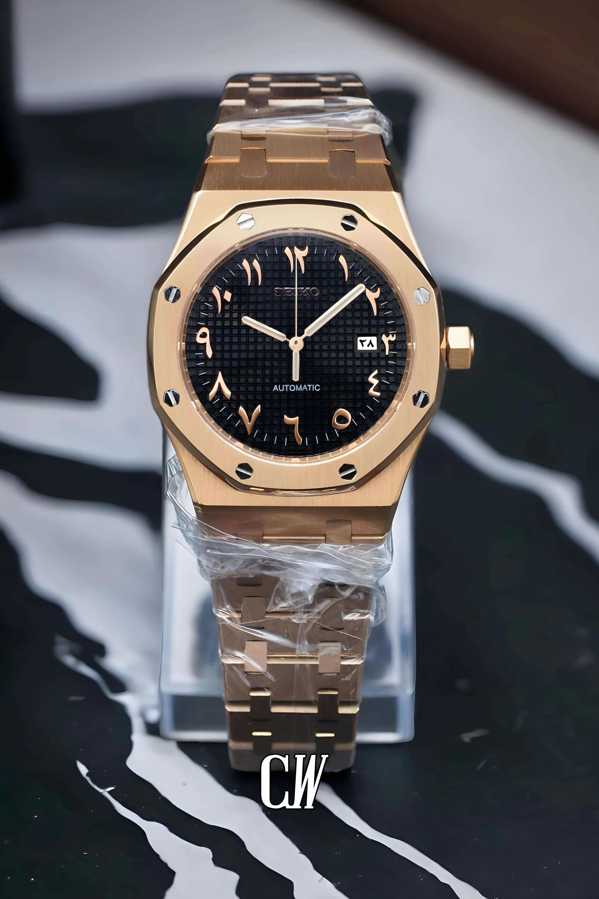 Mod Royal Seikoak automatic watch 'black rose gold' arabic - Circa Watch Labs