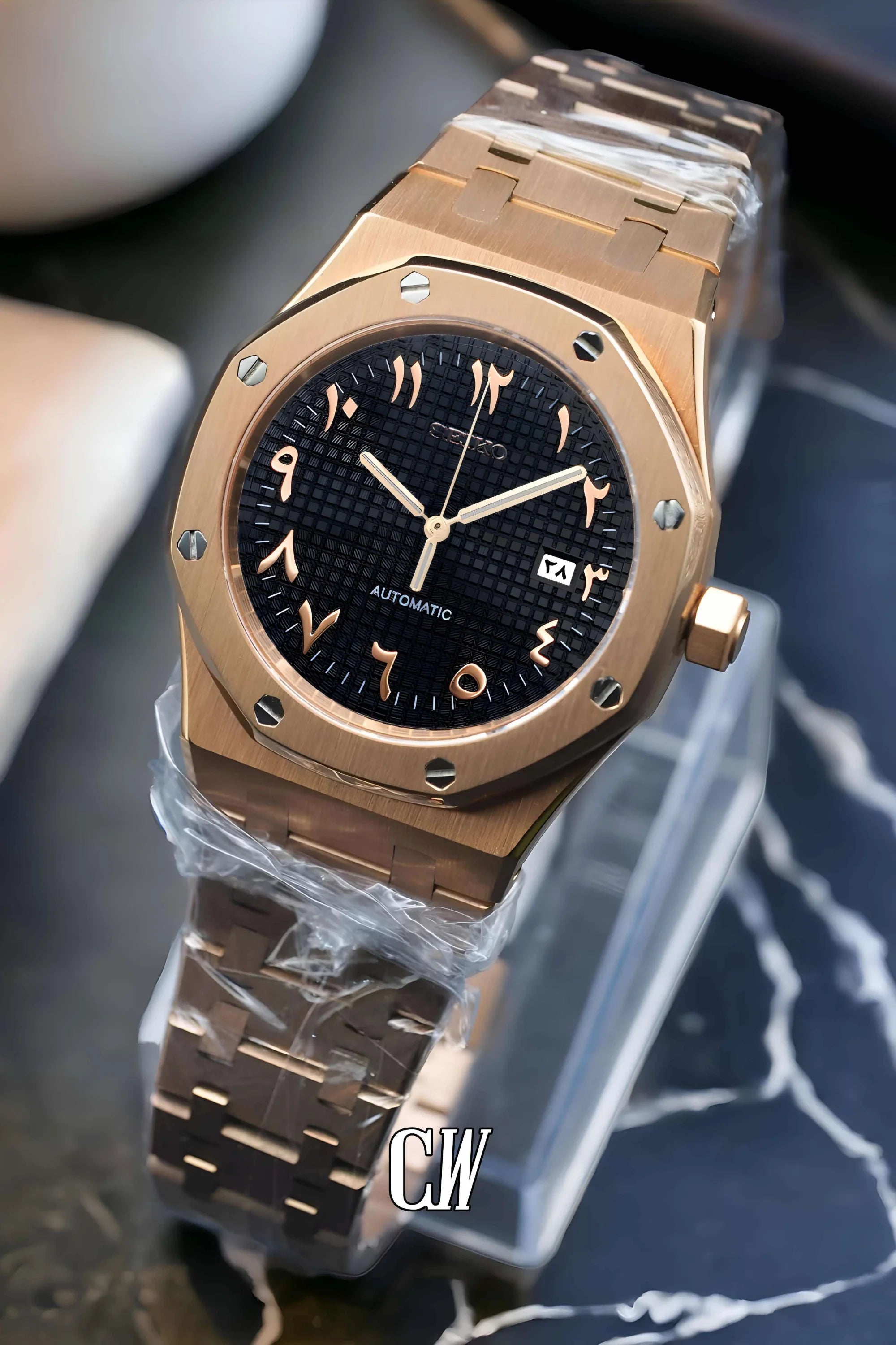 Mod Royal Seikoak automatic watch 'black rose gold' arabic - Circa Watch Labs