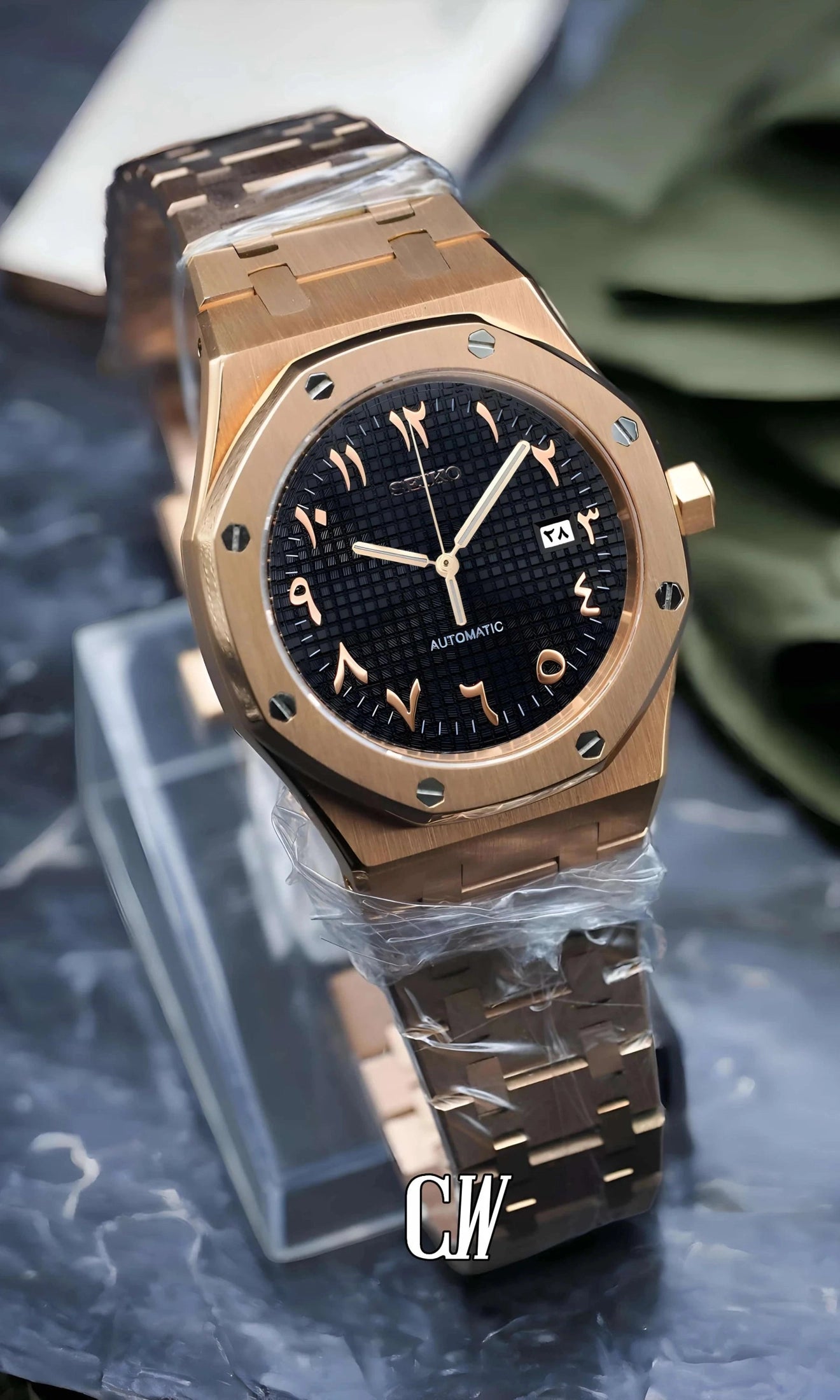 Mod Royal Seikoak automatic watch 'black rose gold' arabic - Circa Watch Labs